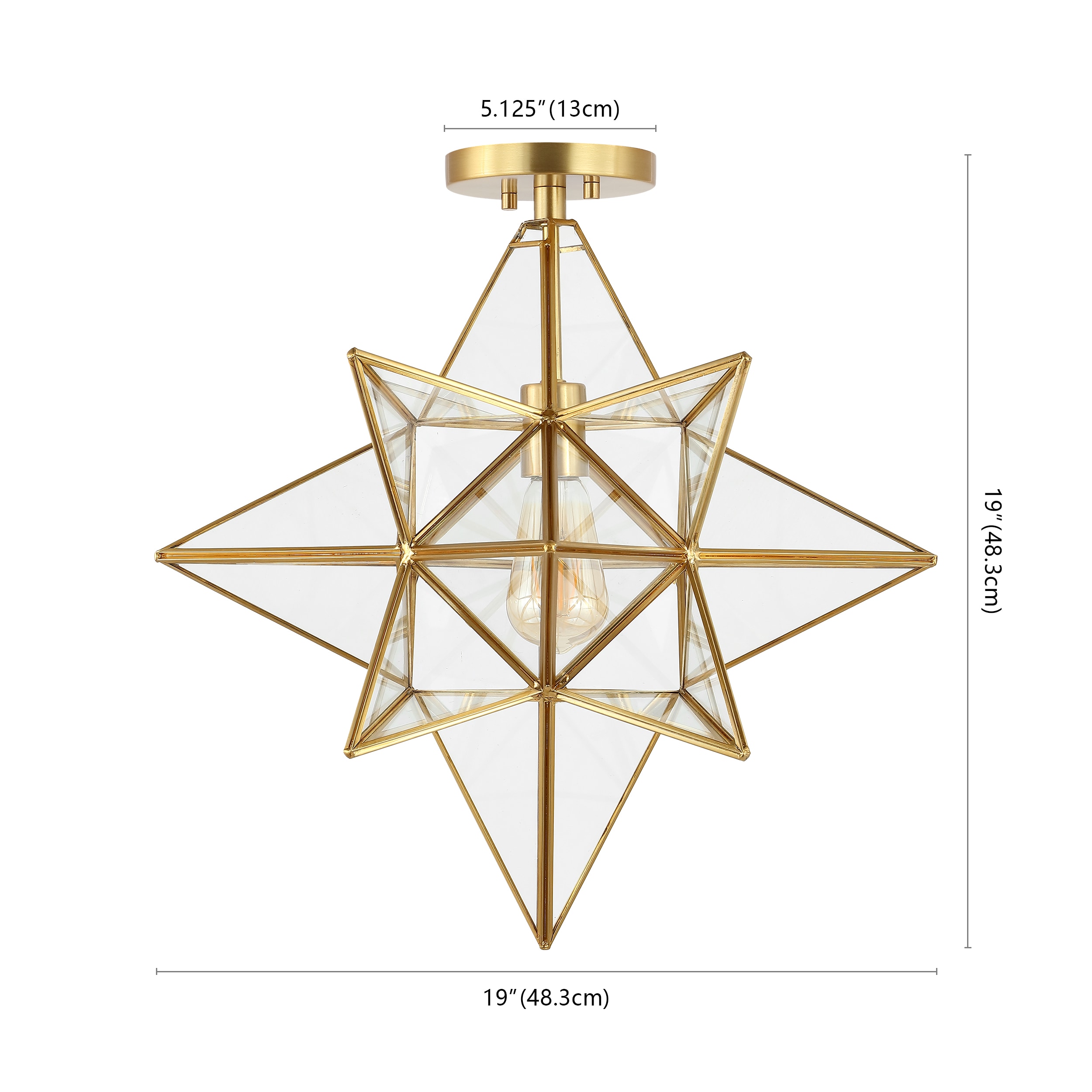 Abrielle 19" Antique Brass and Clear Glass Star Faceted LED Flush Mount