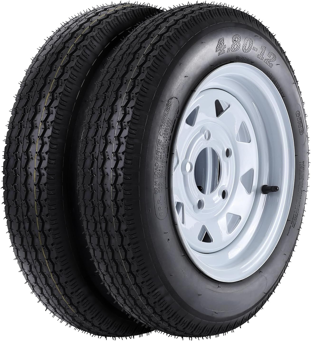 GAOMON - 2 Pack 4.80-12 Trailer Tire and Wheel 5 Lug on 4.5 In Load Range C 990 lbs Capacity 12 I...