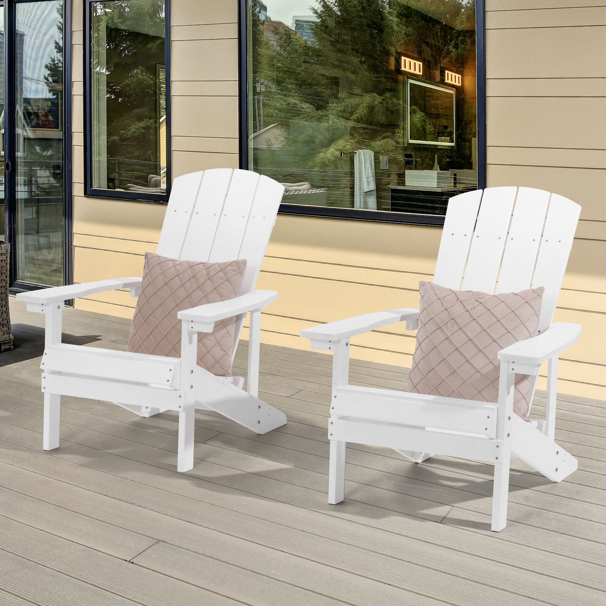 ACEGOSES LW-AC-04-WT-2 Adirondack Chair Set of 2 White HDPE Frame Stationary Adirondack Chair with Slat Seat