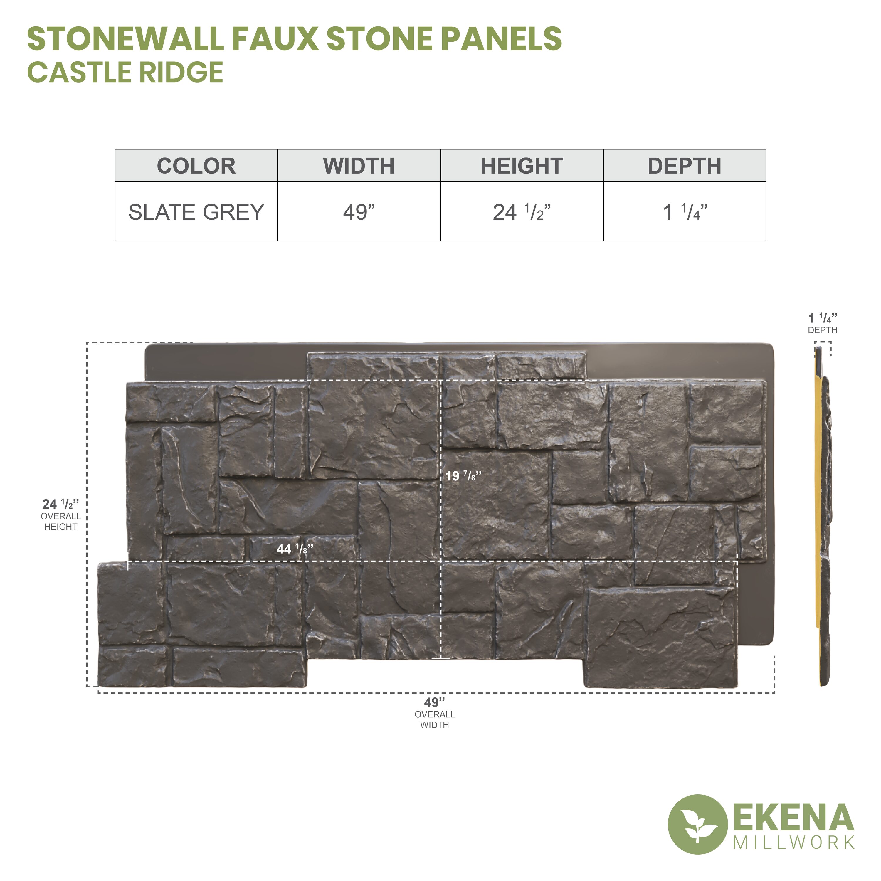 Ekena Millwork 49-in x 24.5-in Castle Rock Stacked Stone 8-sq ft Slate ...