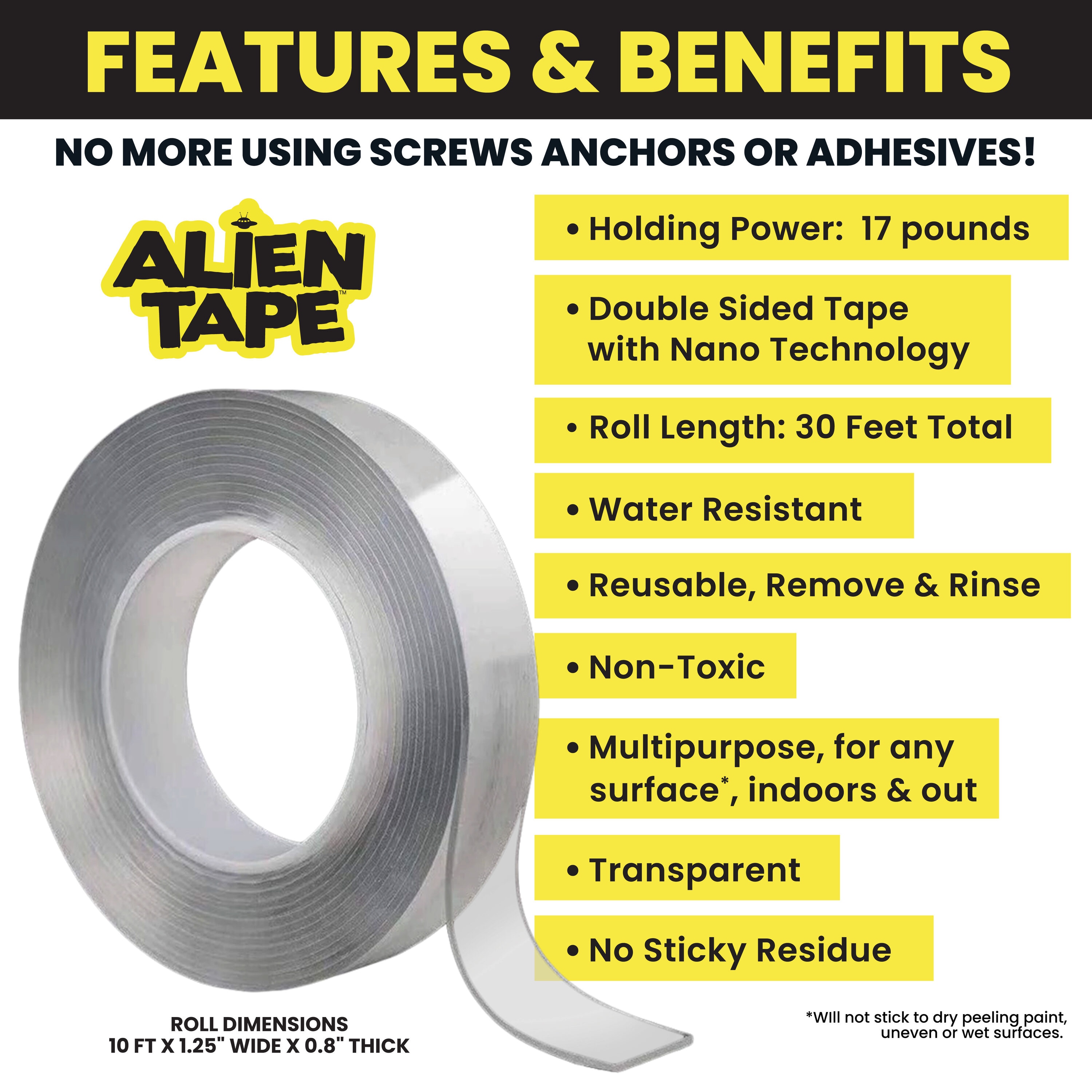 Alien Tape™ 10' Clear Multifunctional Reusable Double-Sided Tape - 3 Pack  at Menards®