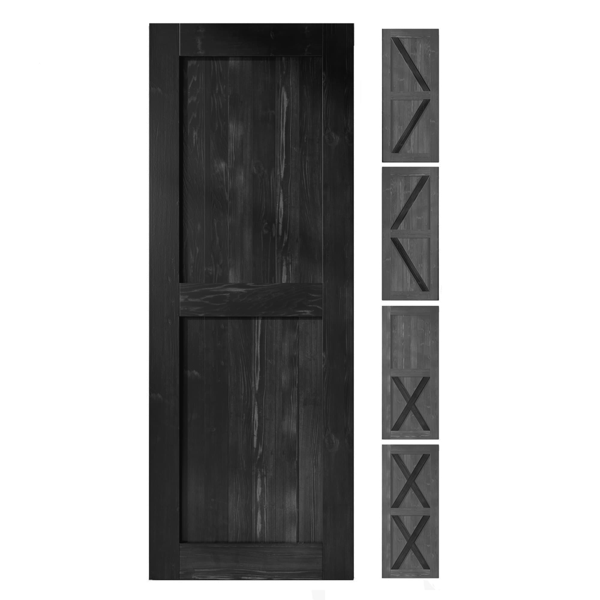 HOMACER 3880F-BLACK 38-in x 80-in Black Prefinished Pine Wood Solid core Single Barn Door (Hardware Not Included)