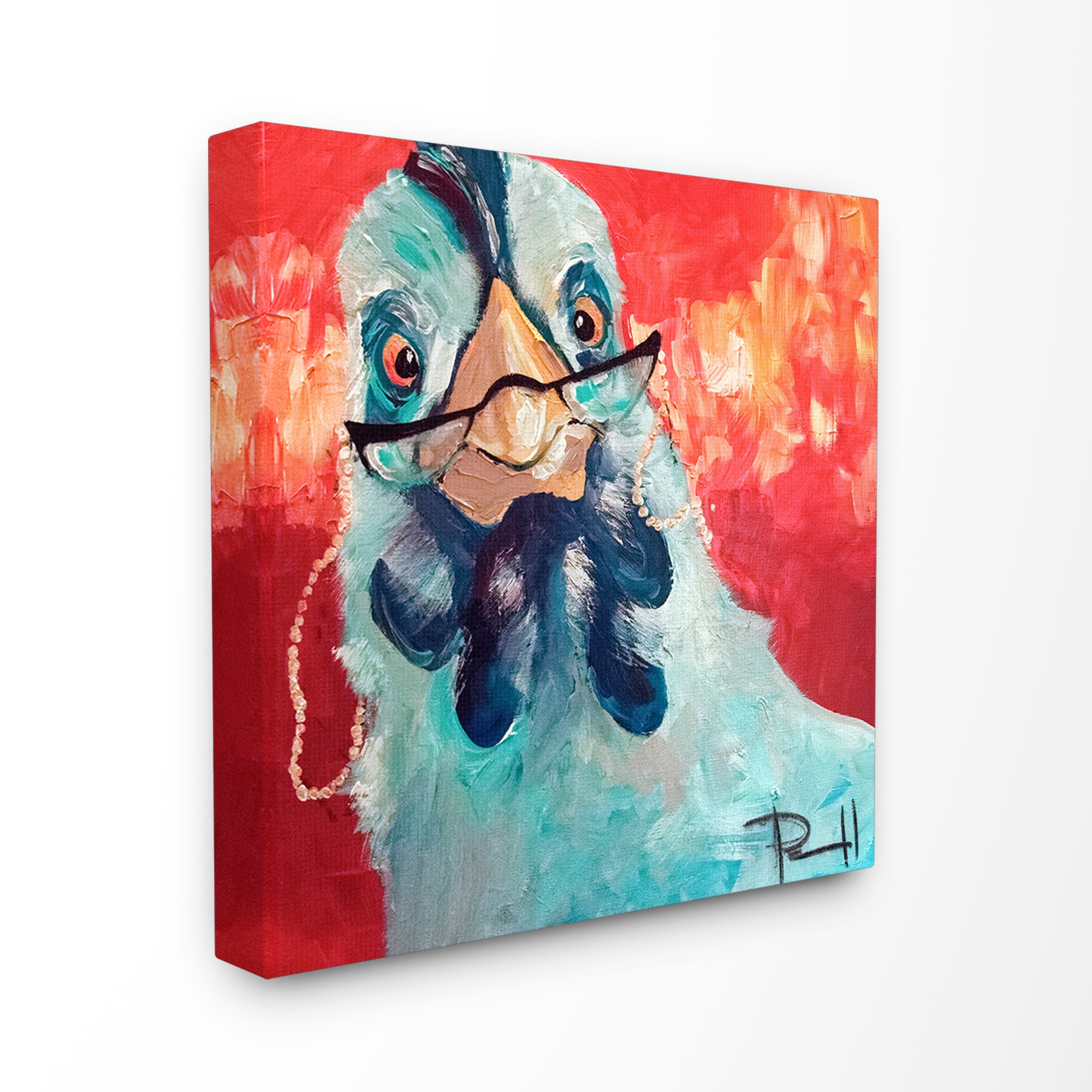 Stupell Industries AAP-157-CN-30X30 Stylishly Appalled and Painterly Chicken Main Line Art and Design 30-in H x 30-in W Animals Print on Canvas