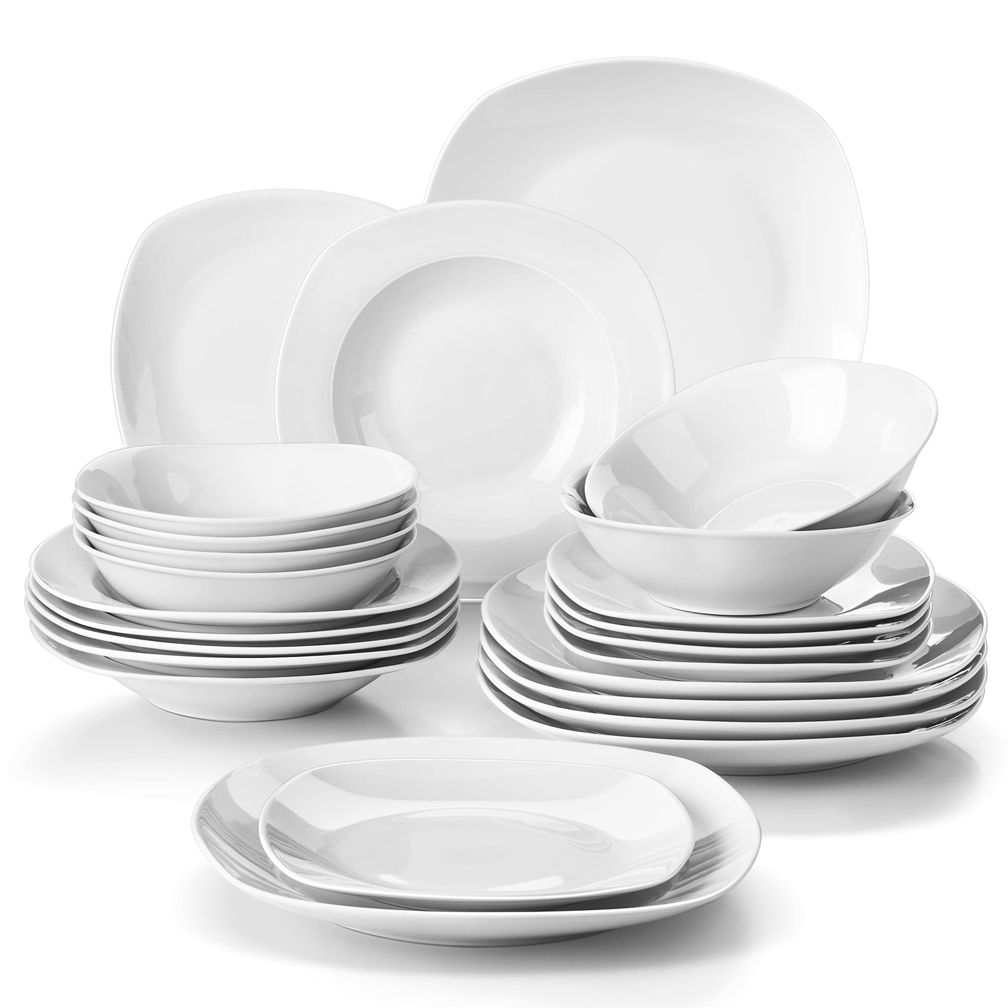 Aoibox  ELISA 24 Piece Porcelain Square Dinnerware Set in Grey White for 6 People Dinnerware Sets 19 49 x 10 83 x 12 2 in