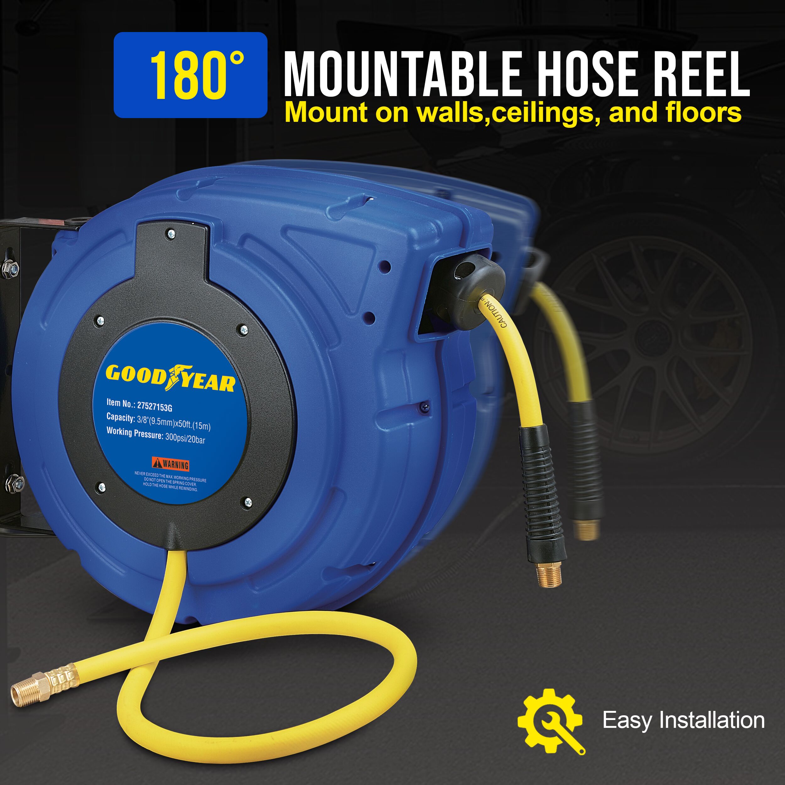 Goodyear Goodyear Mountable Retractable Air Hose Reel- 3/8in X 50ft ...