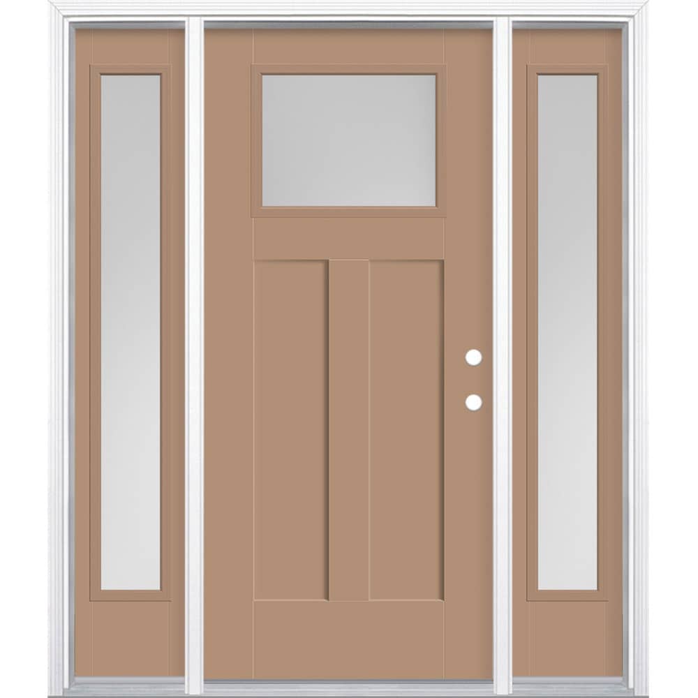 Masonite 629091 64-in x 80-in x 4-9/16-in Fiberglass Craftsman Left-hand inswing Warm Wheat Painted Prehung Front Door with Sidelights with Brickmould Insulating core