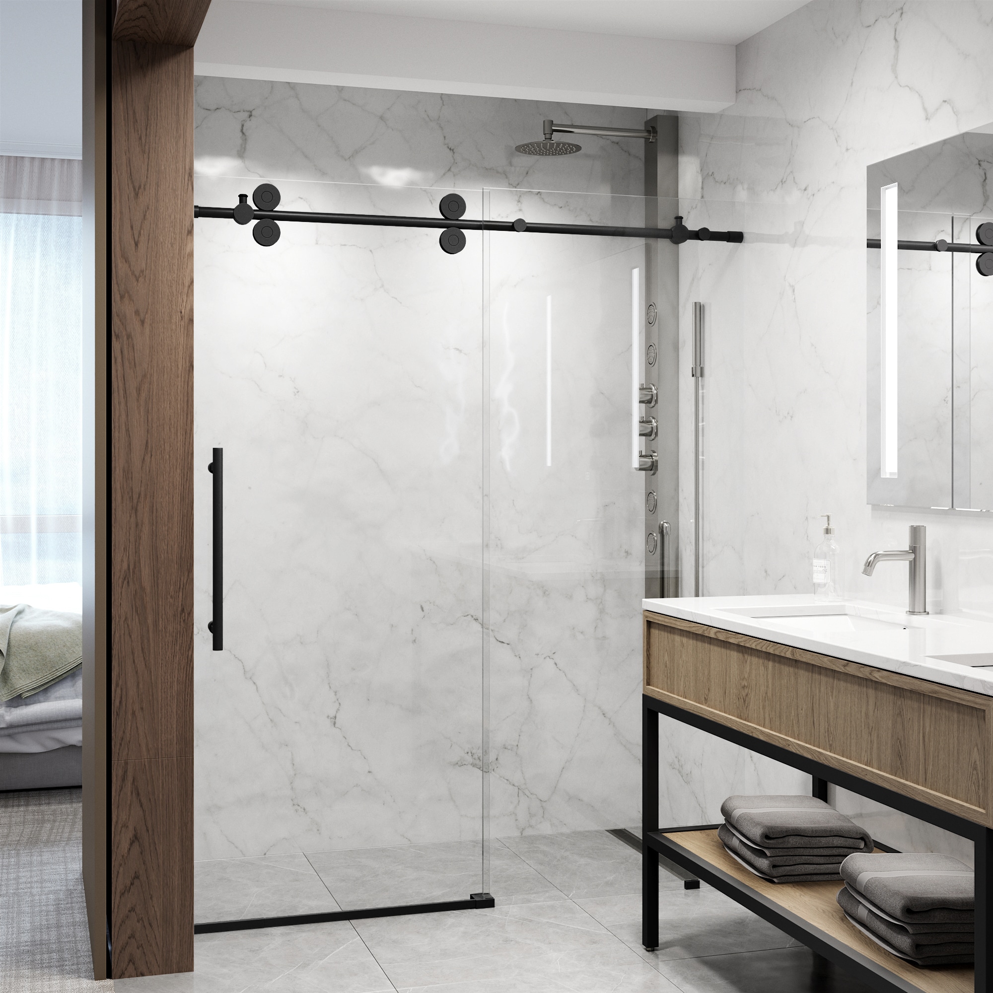 VIGO VG6041MBLM6074 Elan Matte Black 56-in to 60-in W x 74-in H Frameless Clear Glass Sliding Shower door