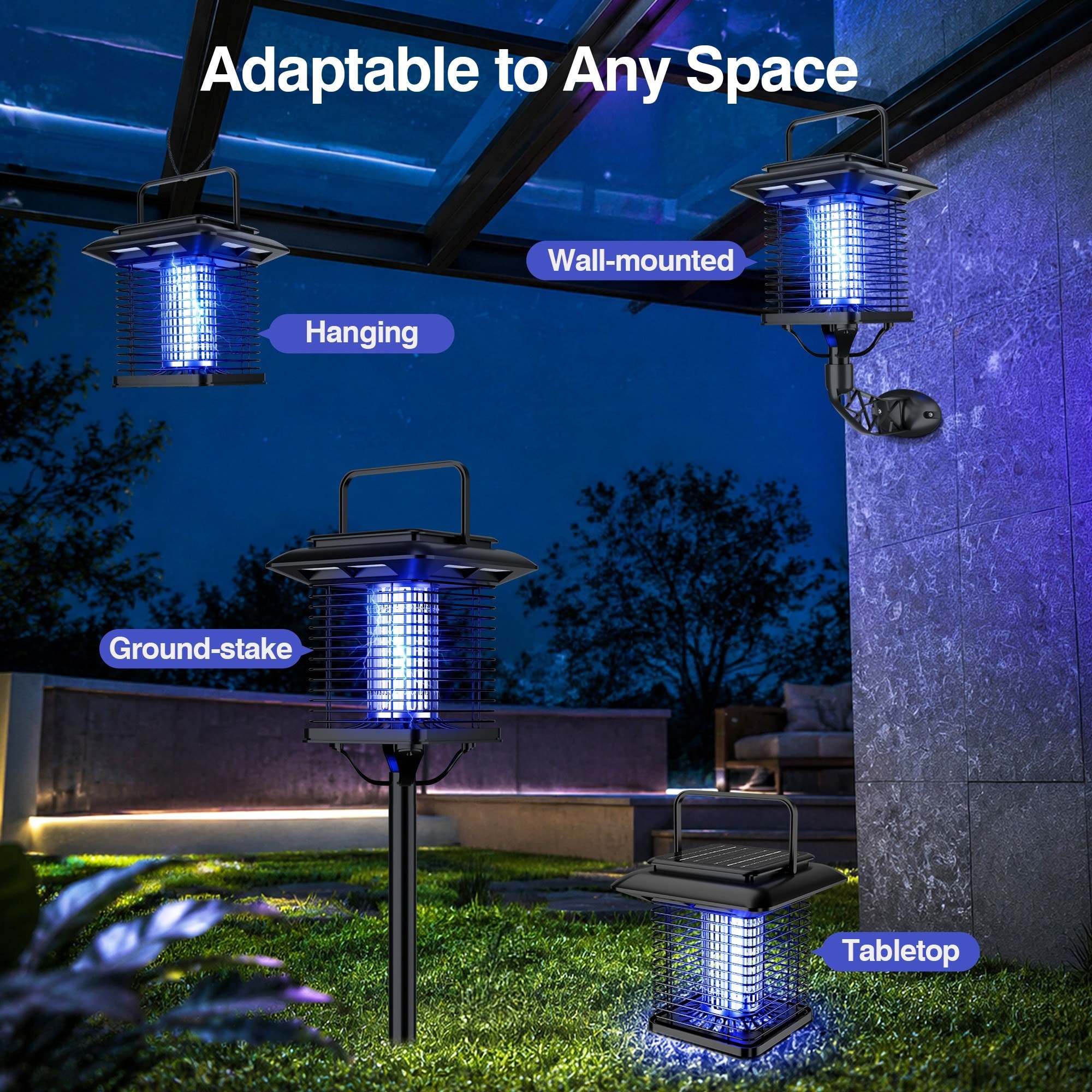 Paraheeter Outdoor/Indoor Waterproof Rechargeable Solar Bug Zapper with ...