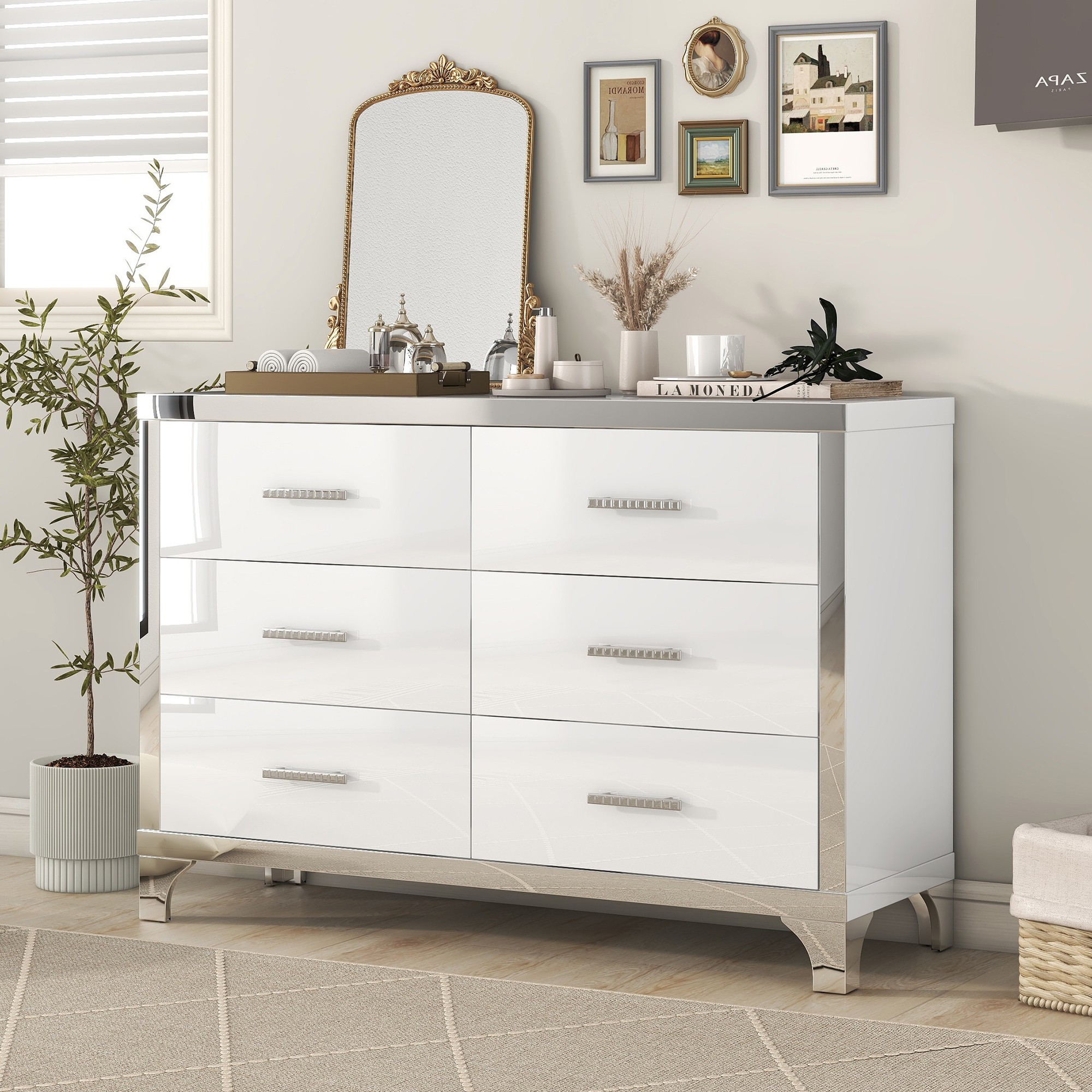 Yiekholo LL-1442AAK White Pine 6 -Drawer Standard dresser