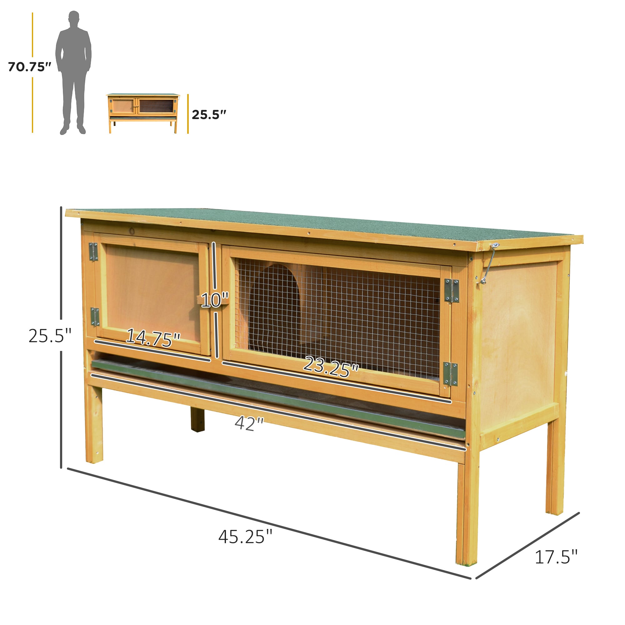 PawHut Wooden Rabbit Hutch Bunny Cage with Openable Waterproof Roof No ...