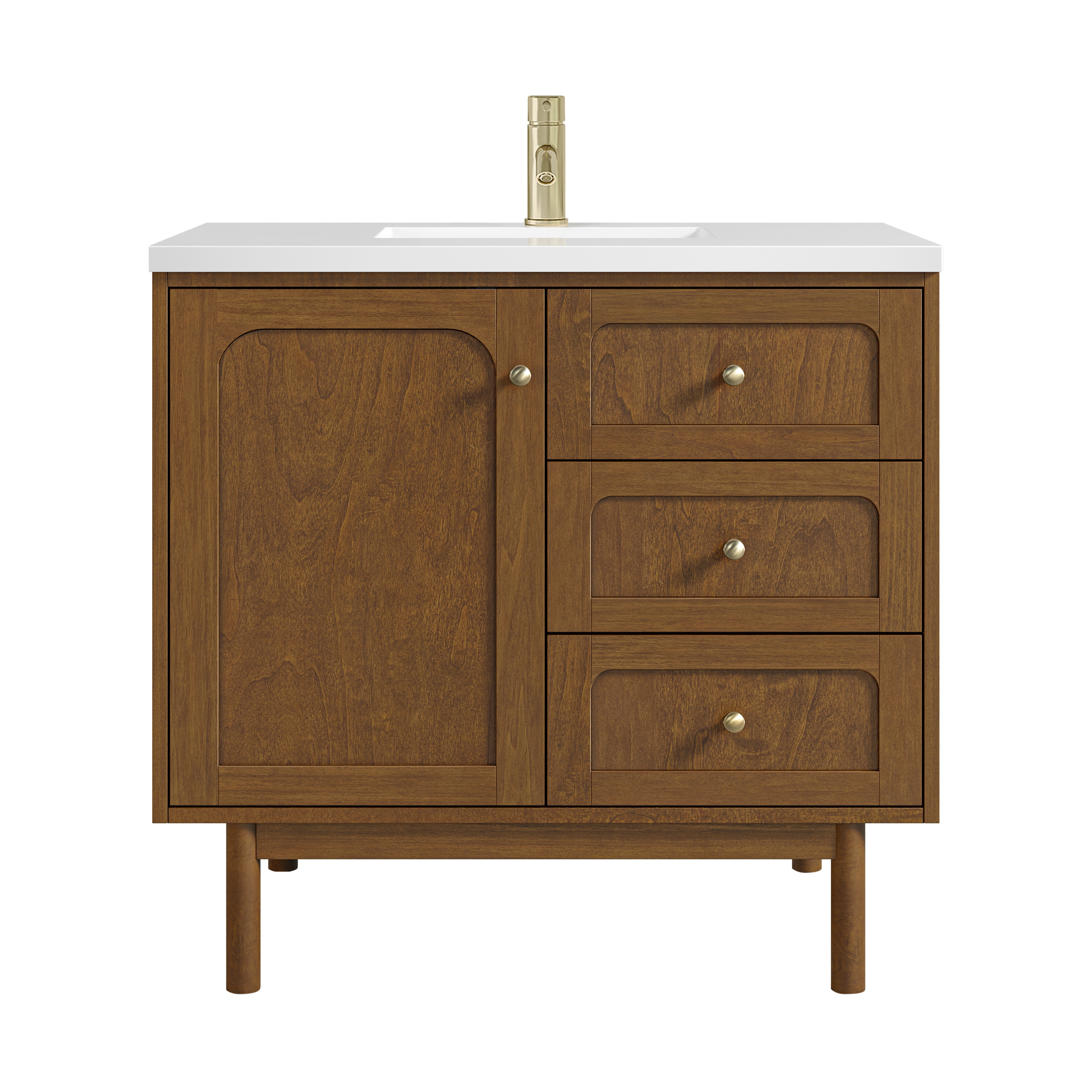 James Martin Vanities Laurent 36-in Honey Oak Undermount Single Sink Bathroom Vanity with White Zeus Quartz Top
