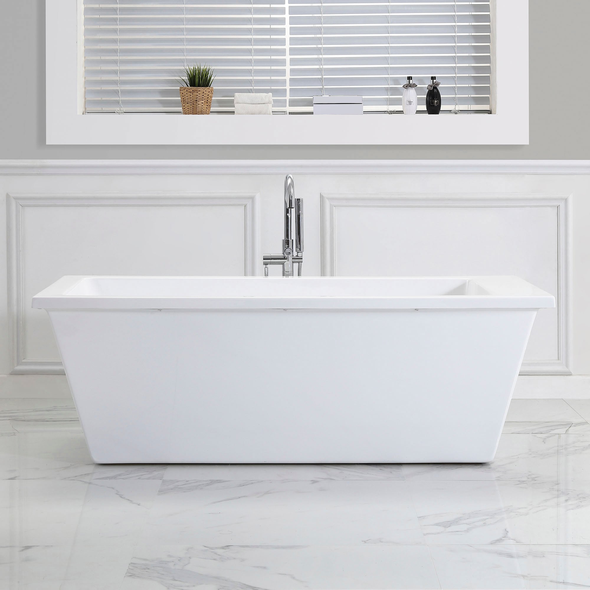 Hudson 31.5-in x 69-in Gloss White Acrylic Freestanding Soaking Bathtub with Drain (Reversible Drain) | - OVE Decors HUDSON-69