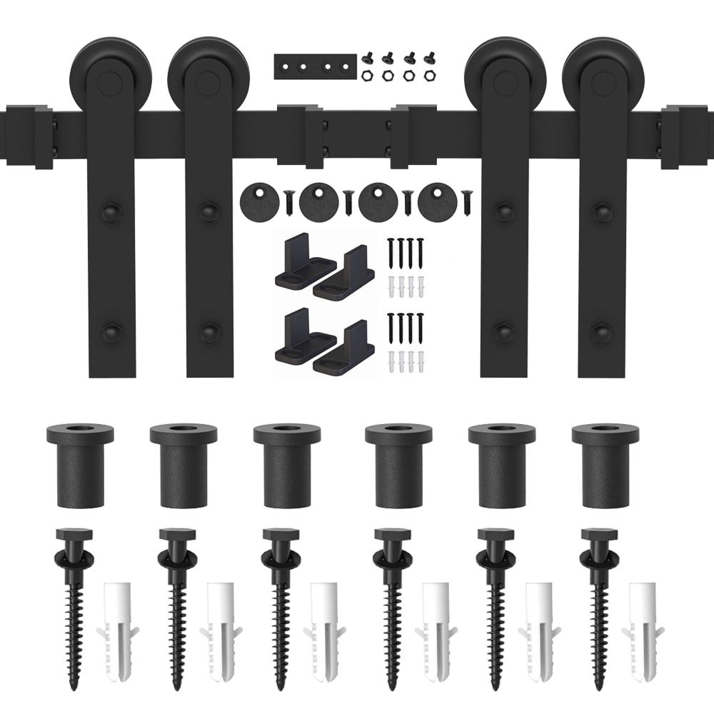 WINSOON GCM3736 108-in Matte Matte Black Indoor I-strap Double Barn door hardware kit