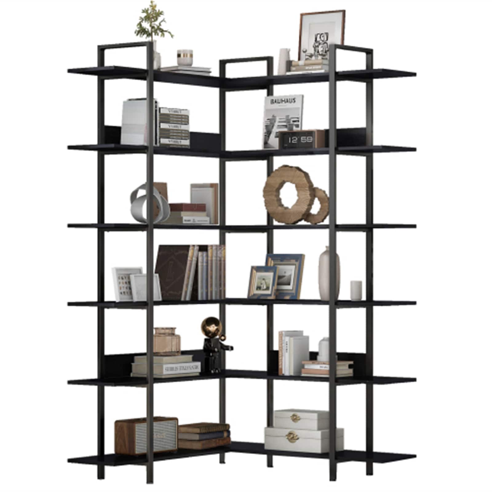 BESTCOSTY WF299LJW101AABZYYRL Black MDF 6 -Shelf Corner Bookcase ( 43.3-in W x 74.8-in H x 43.3-in D ) Black