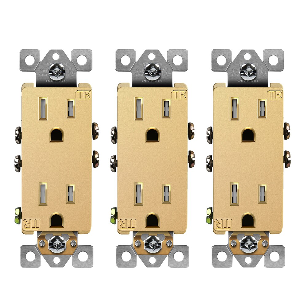 Top Greener Decorator Outlet Gold 15 -Amp 125-volt Tamper Resistant Residential Decorator Outlet , Gold 3 -Pack