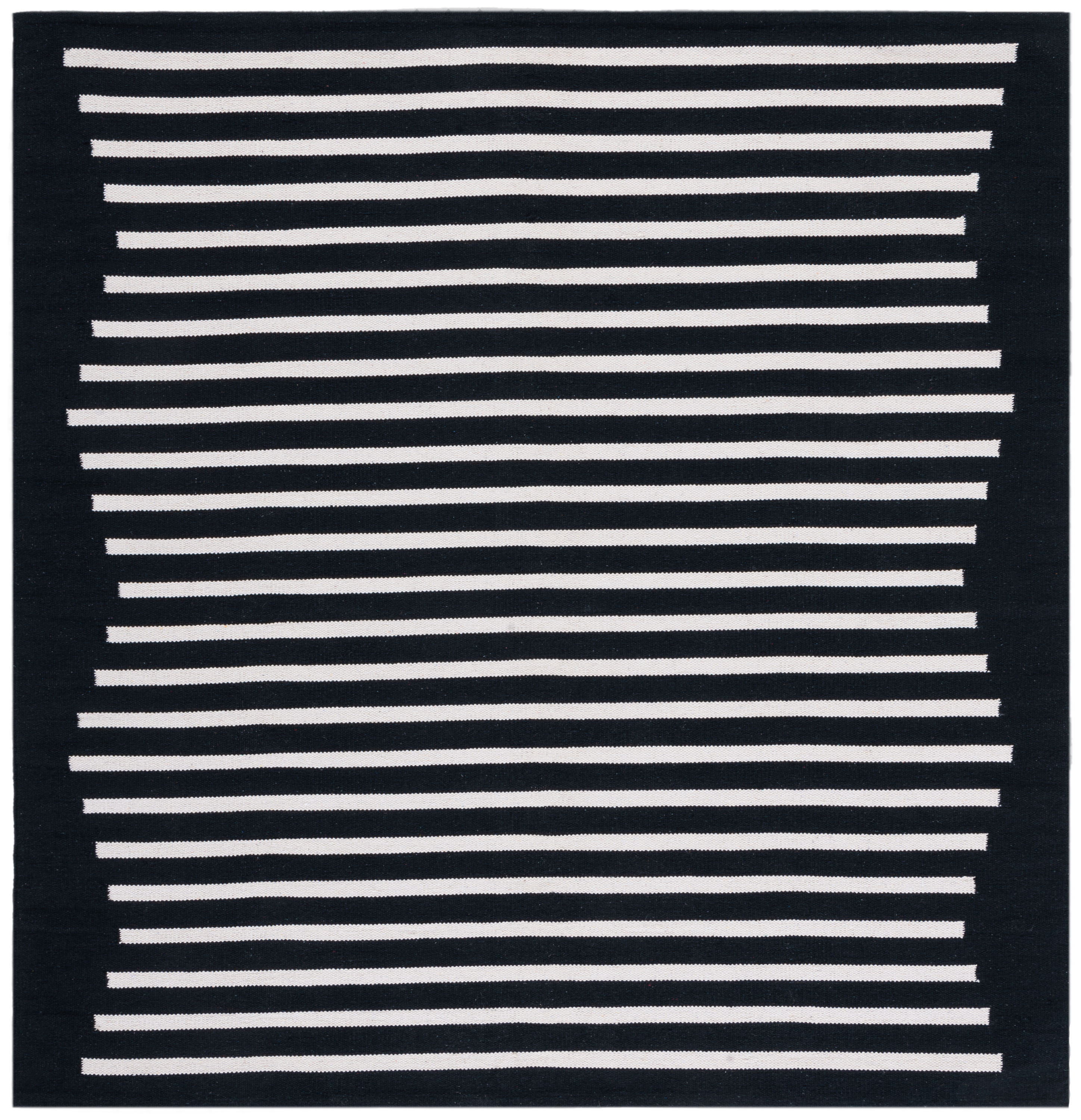 Handmade Black Cotton Flat Woven Reversible Square Rug