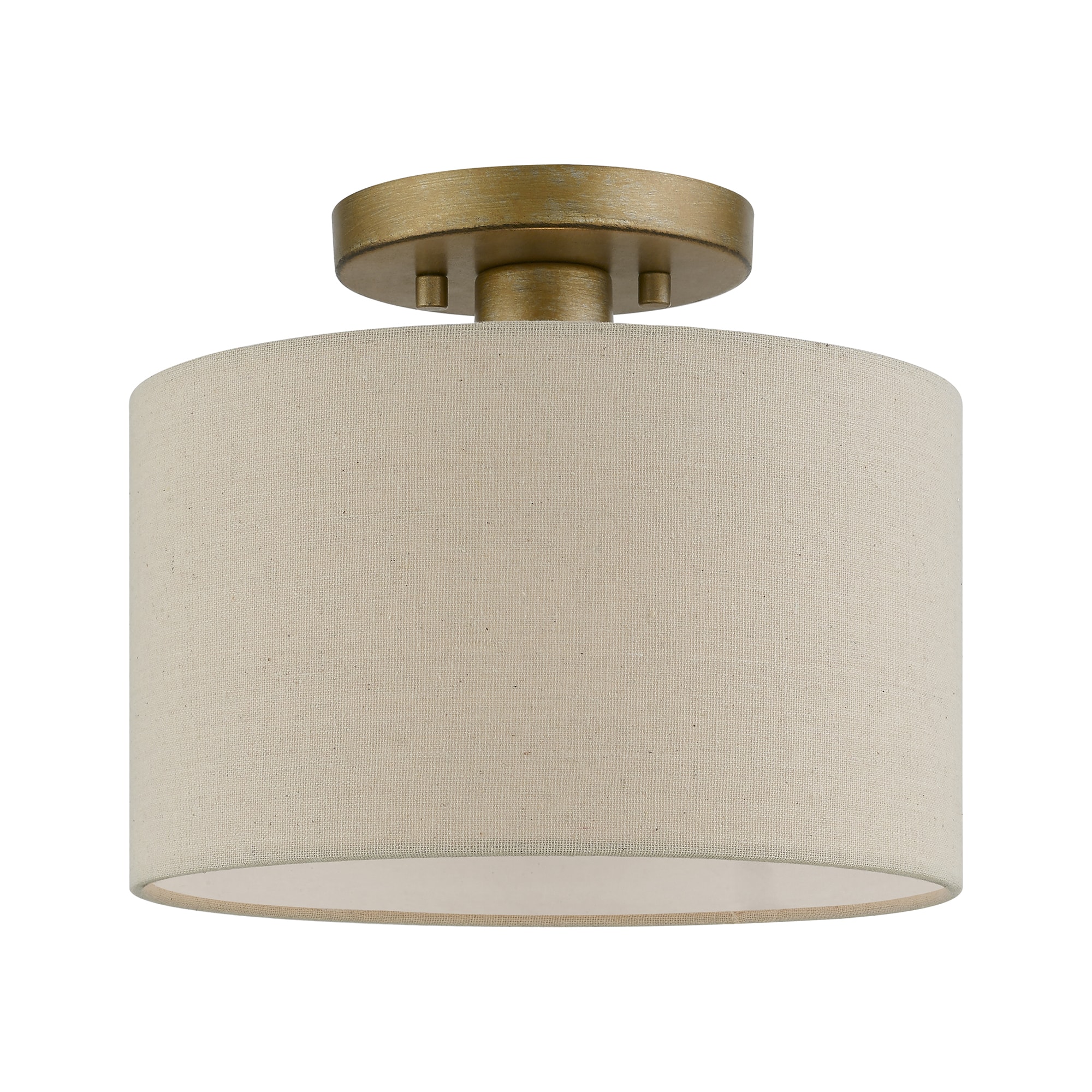 Burnett Antique Gold Leaf 10" Drum Semi-Flush Mount with White Shade