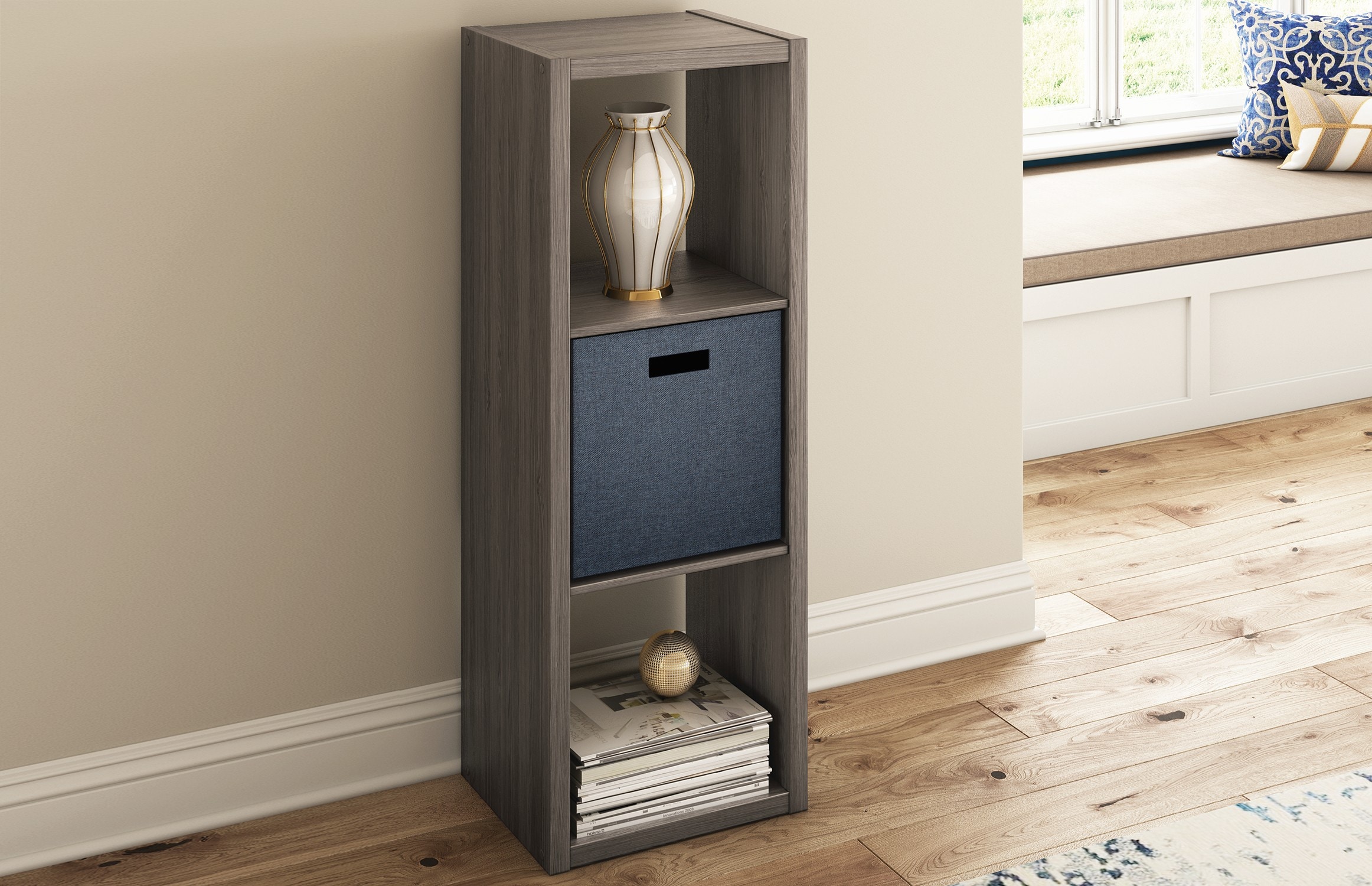 Graphite Gray 44" Wood 3-Cube Storage Organizer