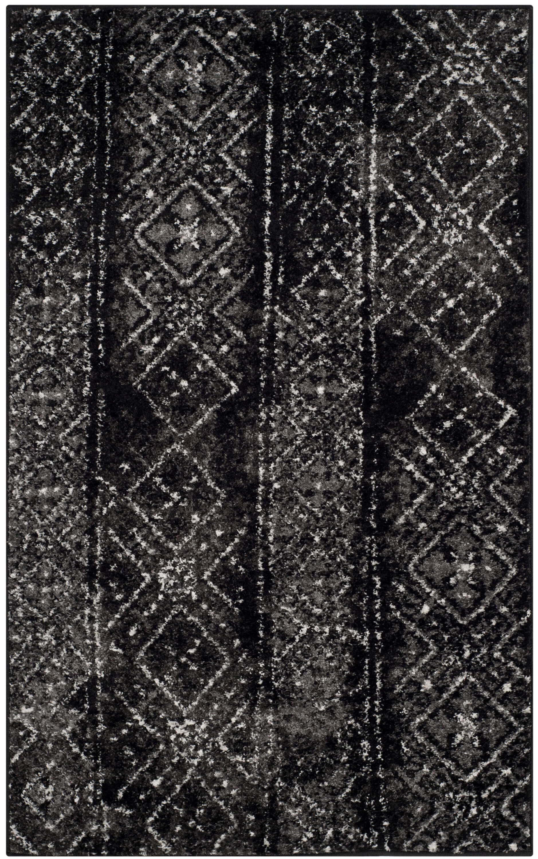Black and Silver Geometric Low Pile Area Rug, 3' x 5'