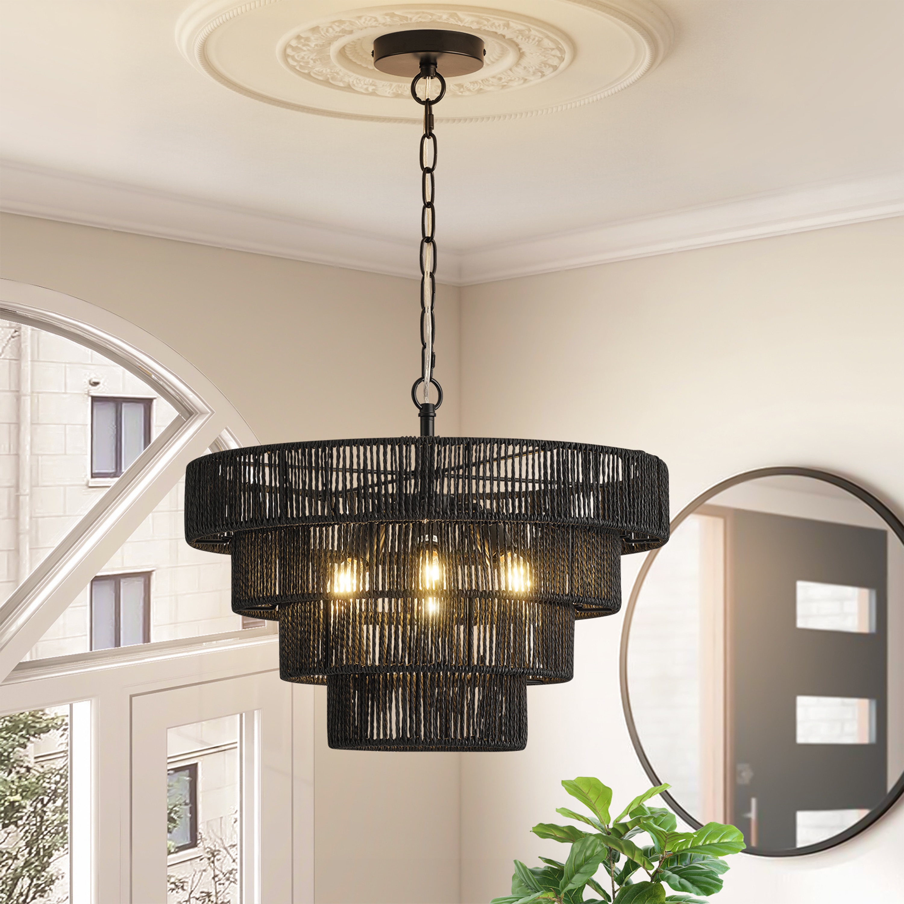GoYeel ZP077BL06 6 -Light Black Bohemian/global Drum Medium Hanging Pendant light