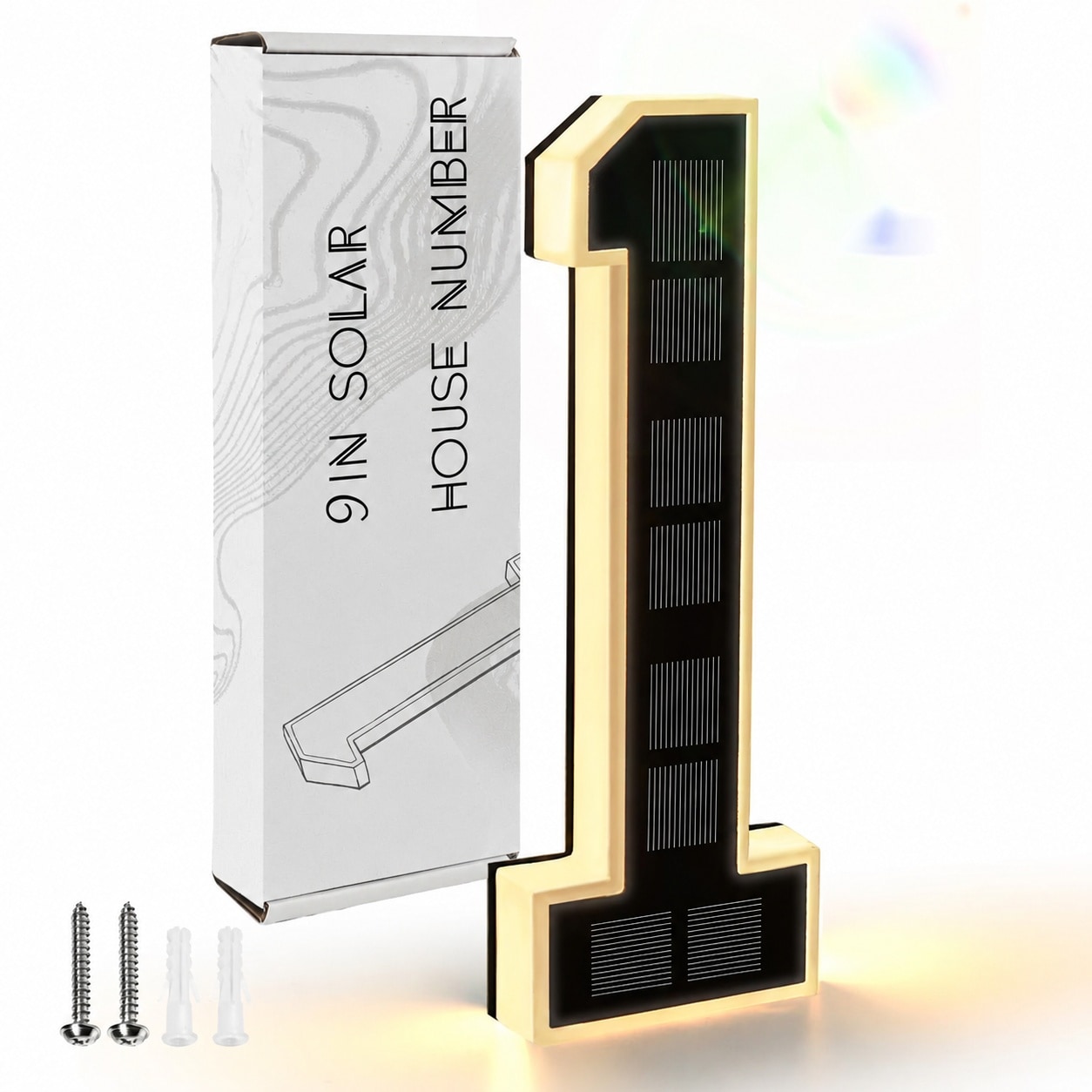 Linder Group Inc Solar Lighted House Numbers for Outside 9 Inch Waterproof LED Address Sign Large Illuminated Modern Black Number for Home Exterior Easy Install