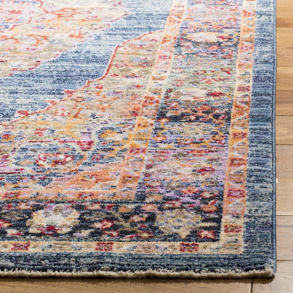 Blue Cotton and Synthetic Reversible Floral Motif Area Rug, 4' x 6'