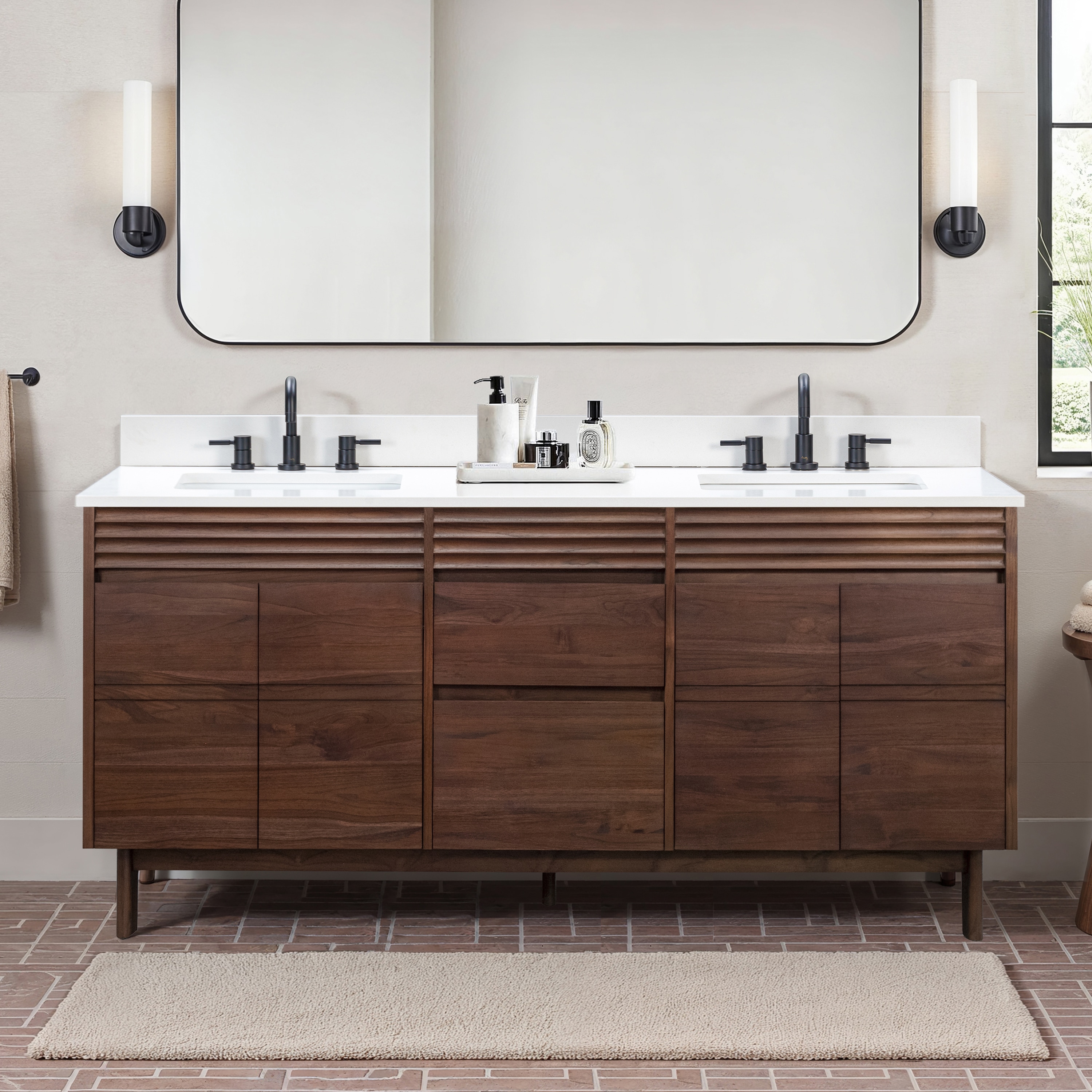 Avanity - Carina 72-in Coffee Teak Undermount Double Sink Bathroom Vanity with White Engineered S...