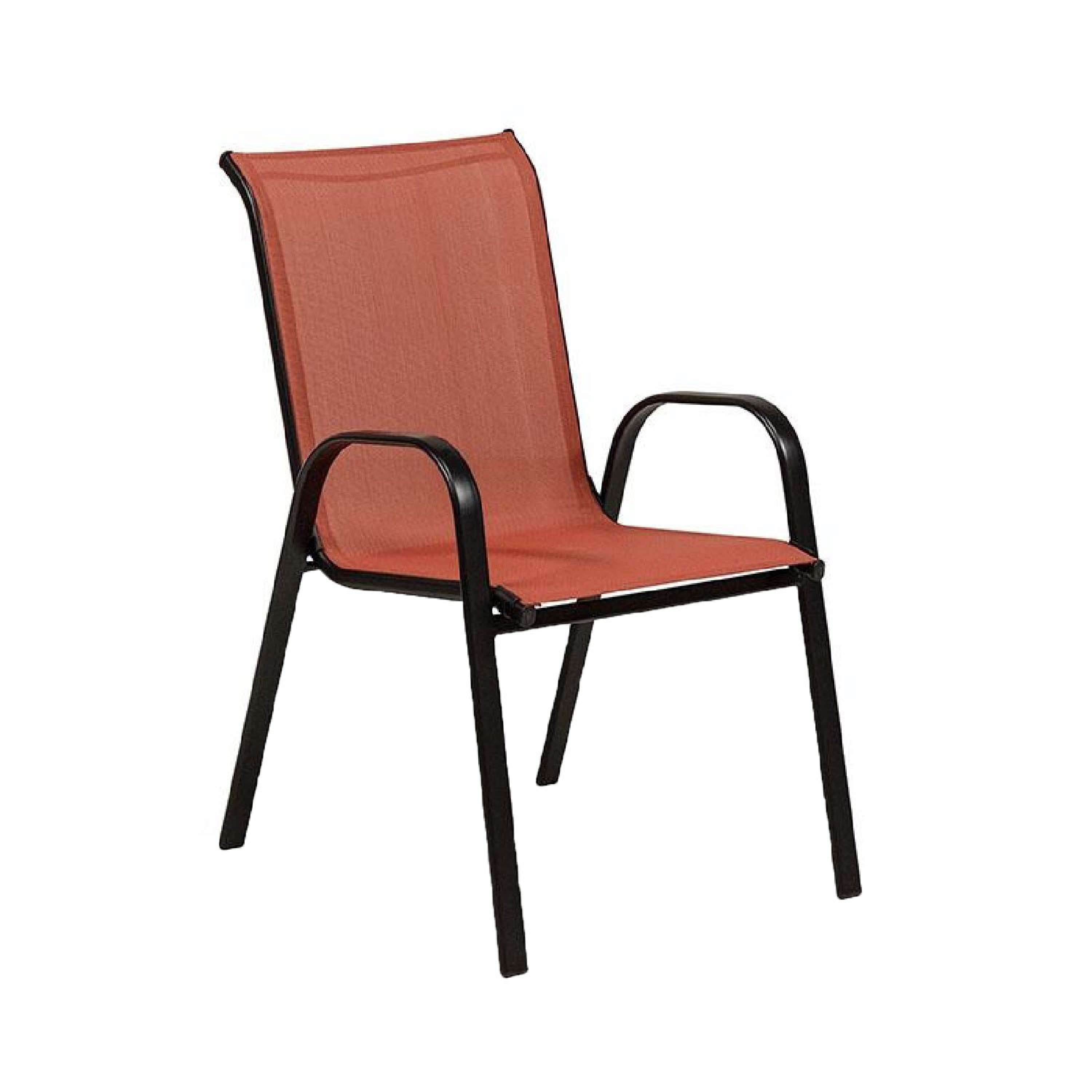 Benzara - Feli Outdoor Stacking Chair Set of 2-Red Mesh Fabric-Black Metal