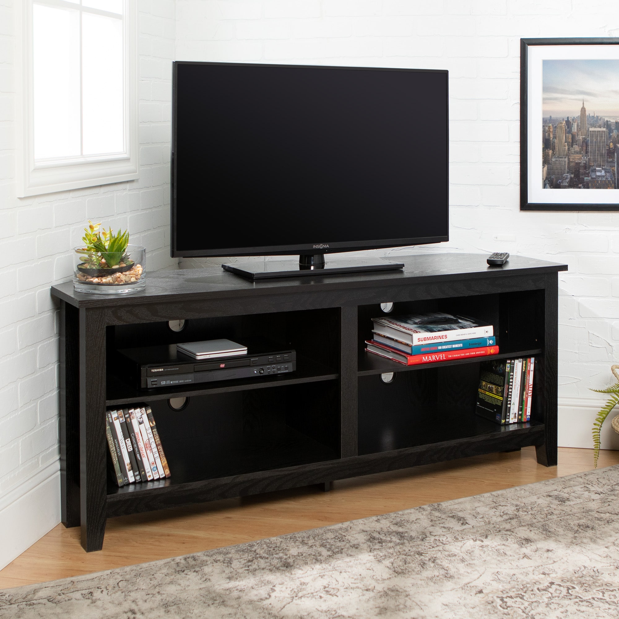 Walker Edison Transitional Black Corner Tv Stand (accommodates Tvs Up 