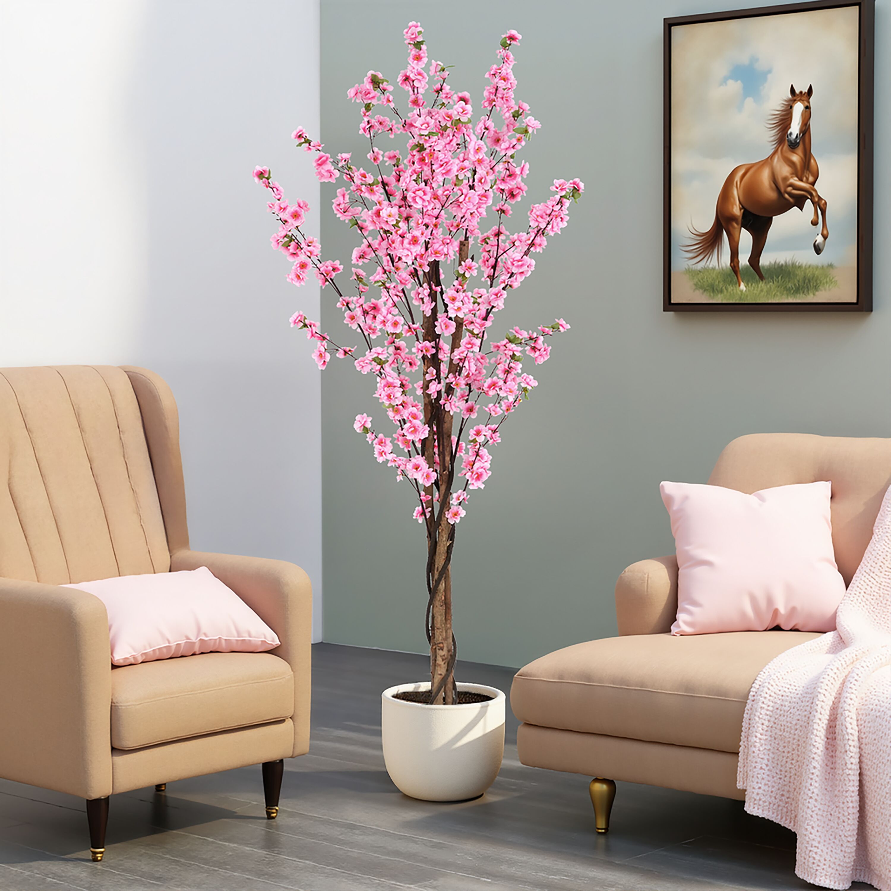 Tatayosi JJ-P286777P 72inches Artificial Peach Blossom Tree with Pot
