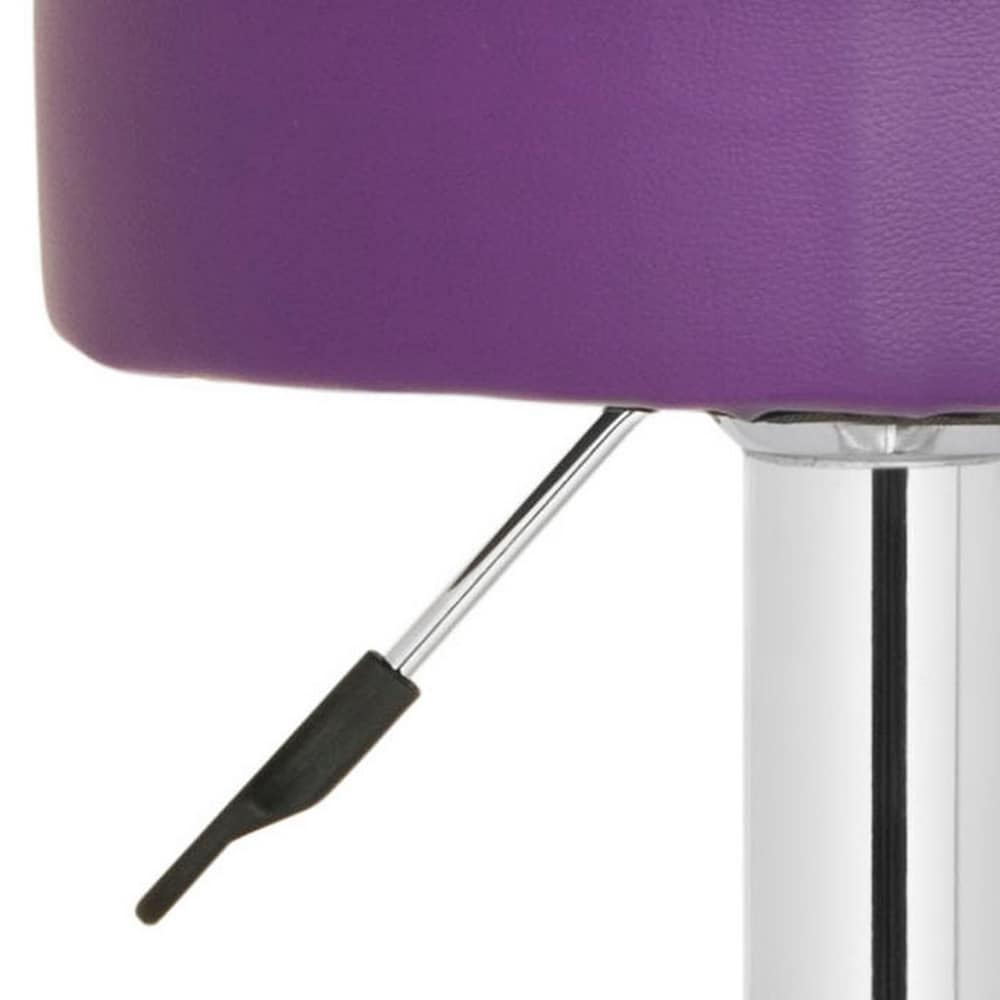 Transitional Chrome and Purple Leather Adjustable Swivel Bar Stool