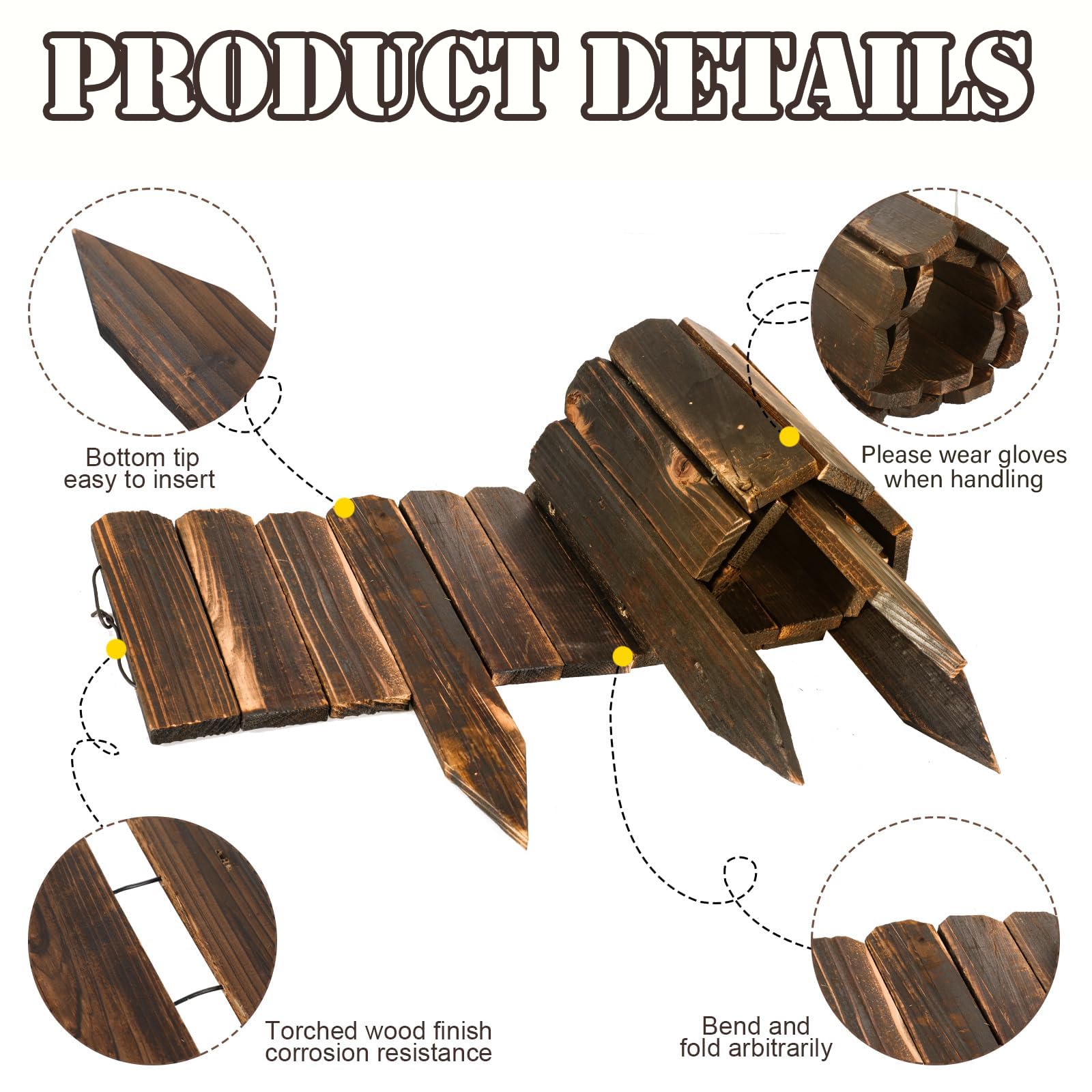 KIWDZFU Wood Garden Fence Border Natural Decorative Small Picket Panels ...