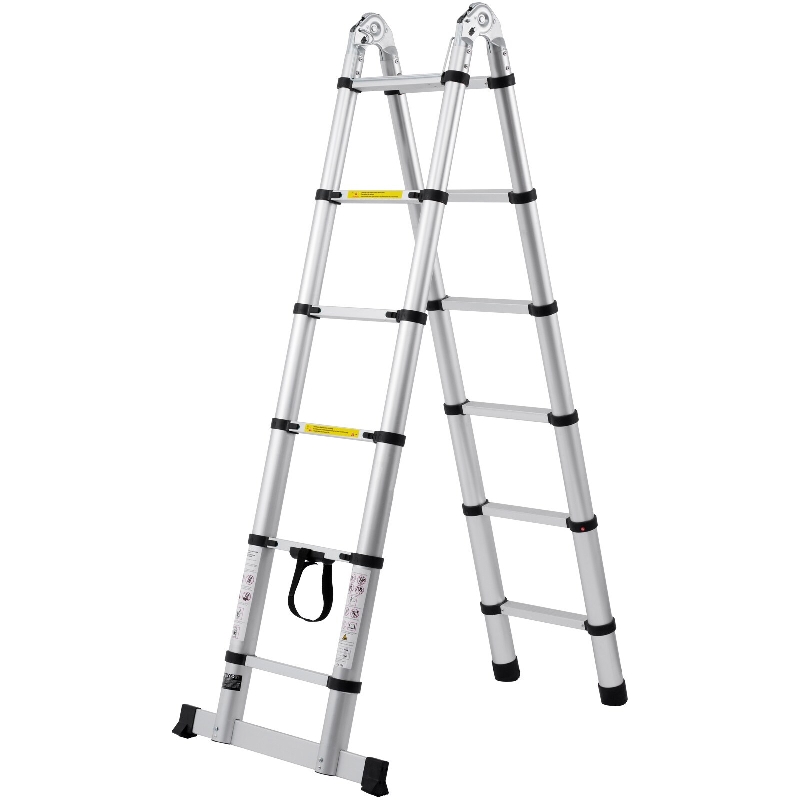 VEVOR SCAZXSSLTNLS05992V0 Telescoping Ladder  12.5FT A-Shape Aluminum Extension Ladder Lightweight  Multi-button Retraction Collapsible Ladder  375 LBS Capacity w/ Stabilizer Bar  Multi-Purpose Ladders for RV  Camper