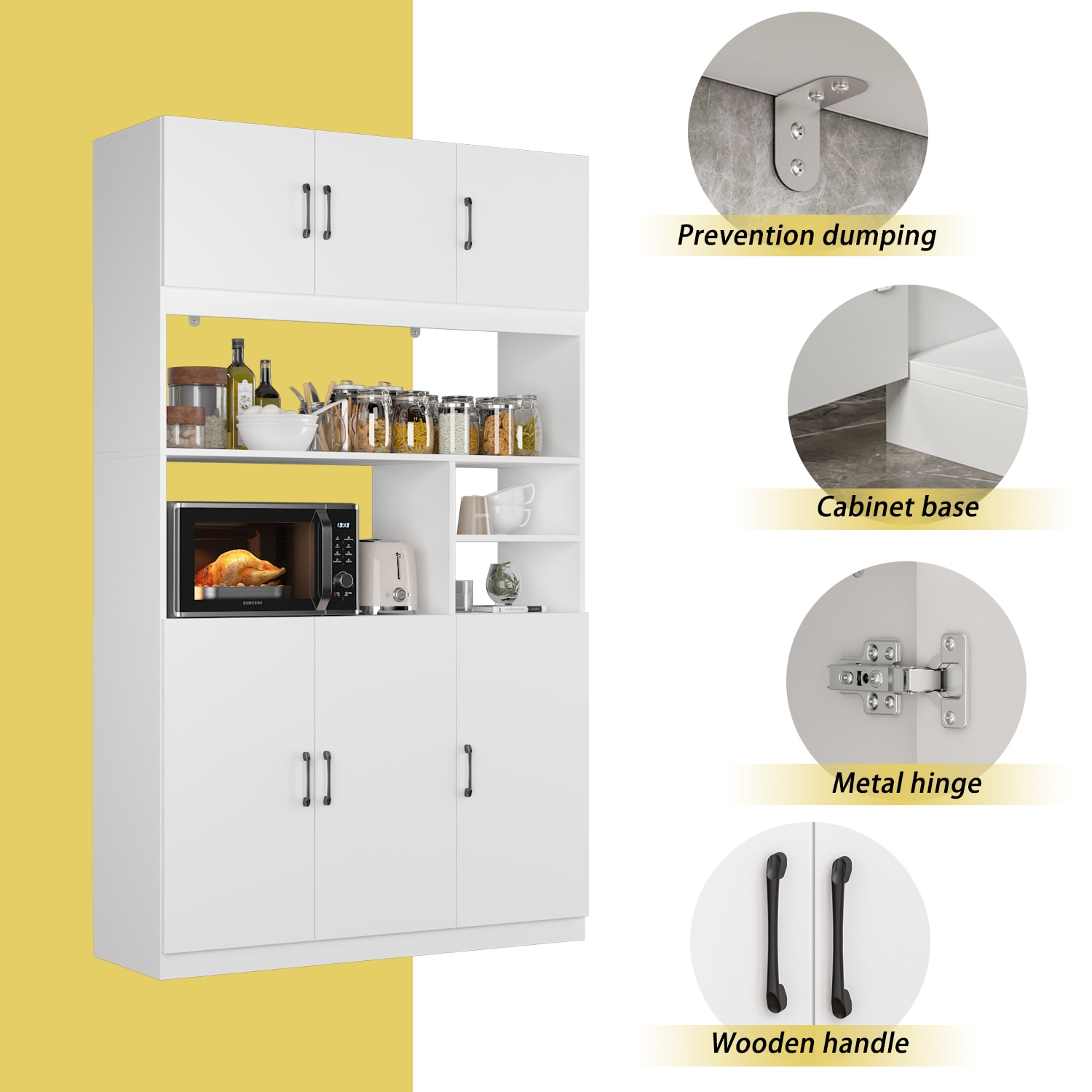 FUFU&GAGA 6-Door Kitchen Pantry Cabinet Storage Hutch with Microwave Stand in White | LJY-KF020261-01+02