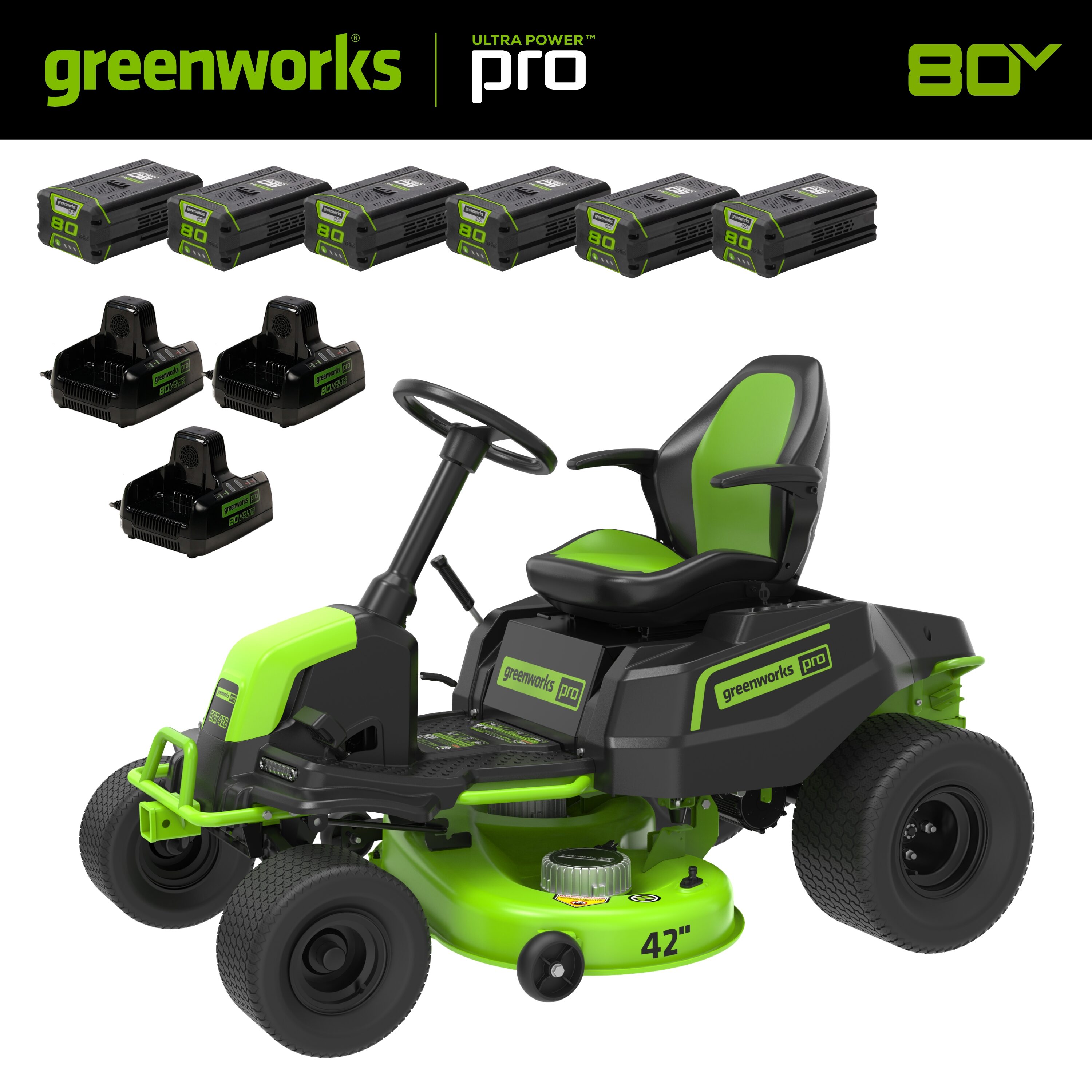 Greenworks Pro Crossover Tractor 42-in 80-volt Lithium Ion Electric Riding  Lawn Mower with (6) 5 Ah Batteries (Charger Included) in the Electric  Riding Lawn Mowers department at