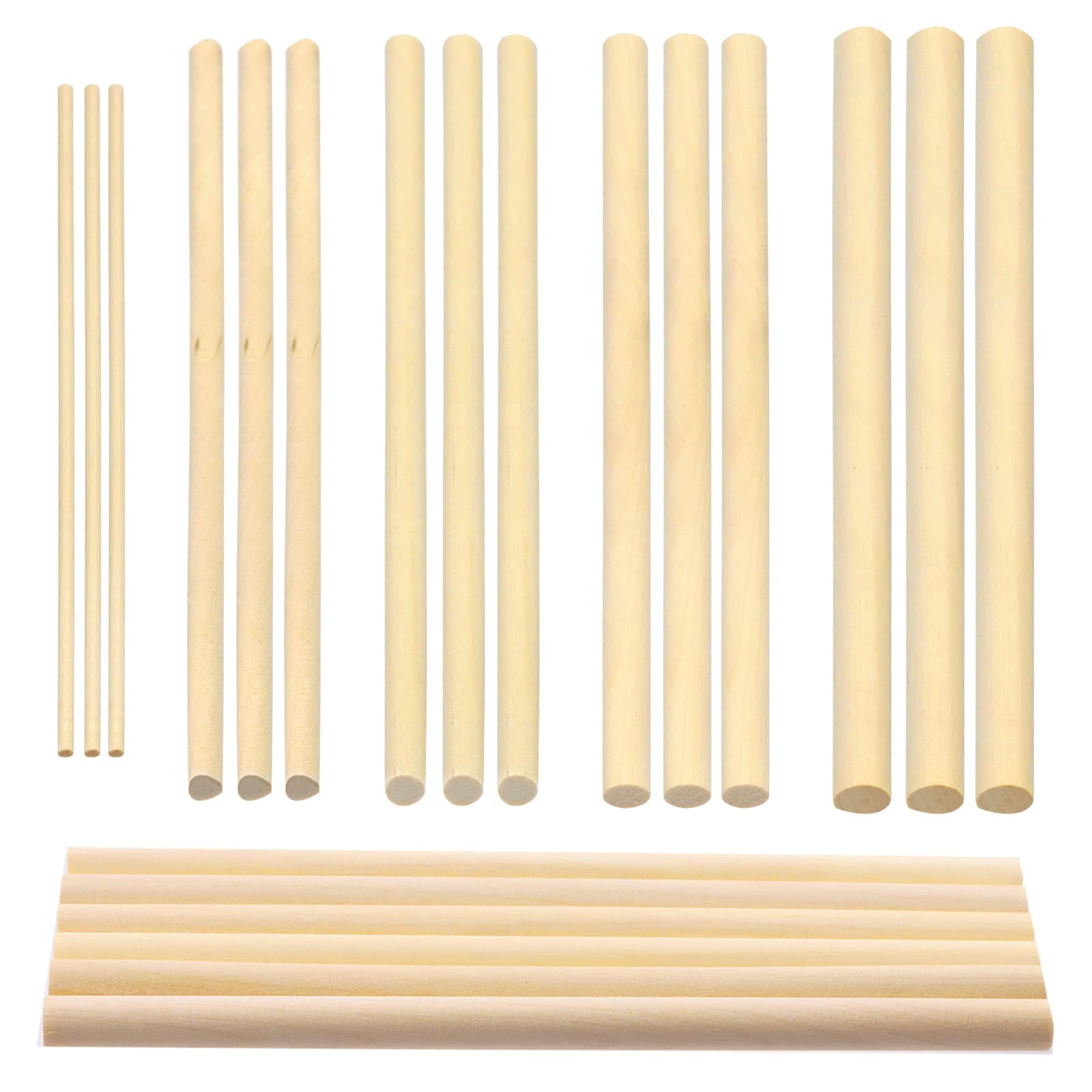 Aoibox  160 Piece Wooden Dowel Rod Kit with 5 Assorted Sizes 6 Inch Unfinished Hardwood Craft Sticks for DIY Projects