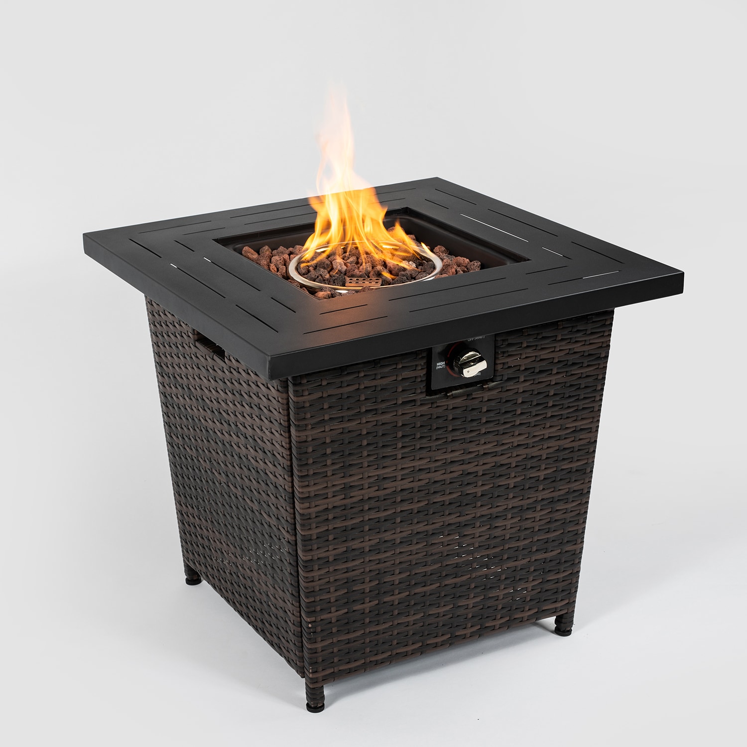 SINOFURN 27.2in W 50000BTU Brown Wicker Propane Gas Fire Pit Table in