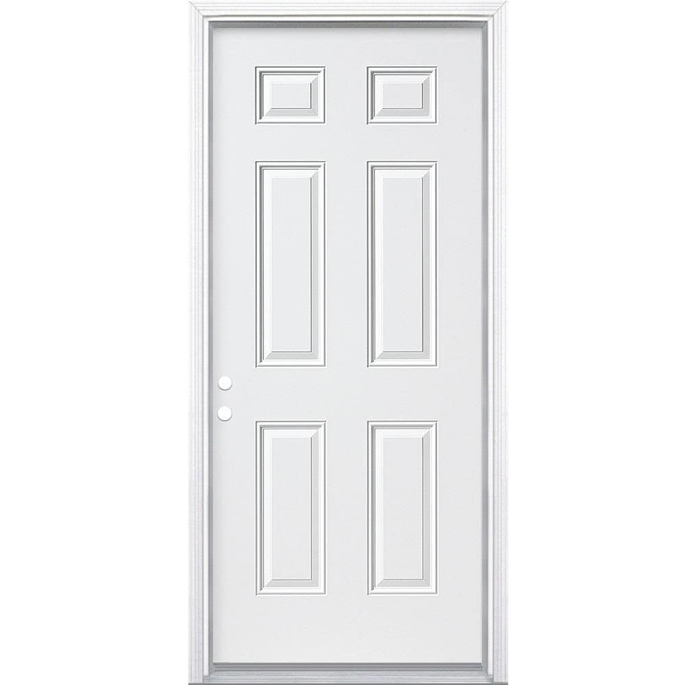 Therma-Tru Benchmark Doors 36-in x 80-in Steel Right-Hand Inswing Ready To Paint Prehung Single Front Door with Brickmould Insulating Core in White -  10087800