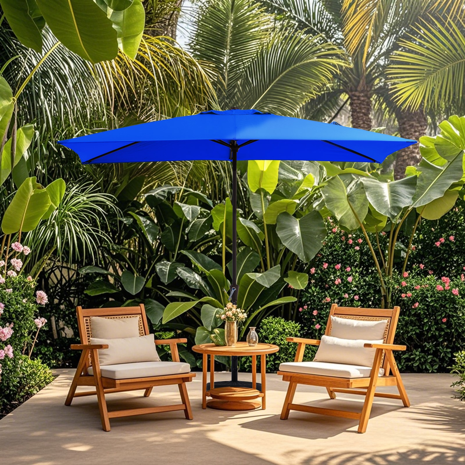 JEAREY ZZS-FX8.5-PB 8-ft Iron Blue Push-button Tilt Market Patio Umbrella