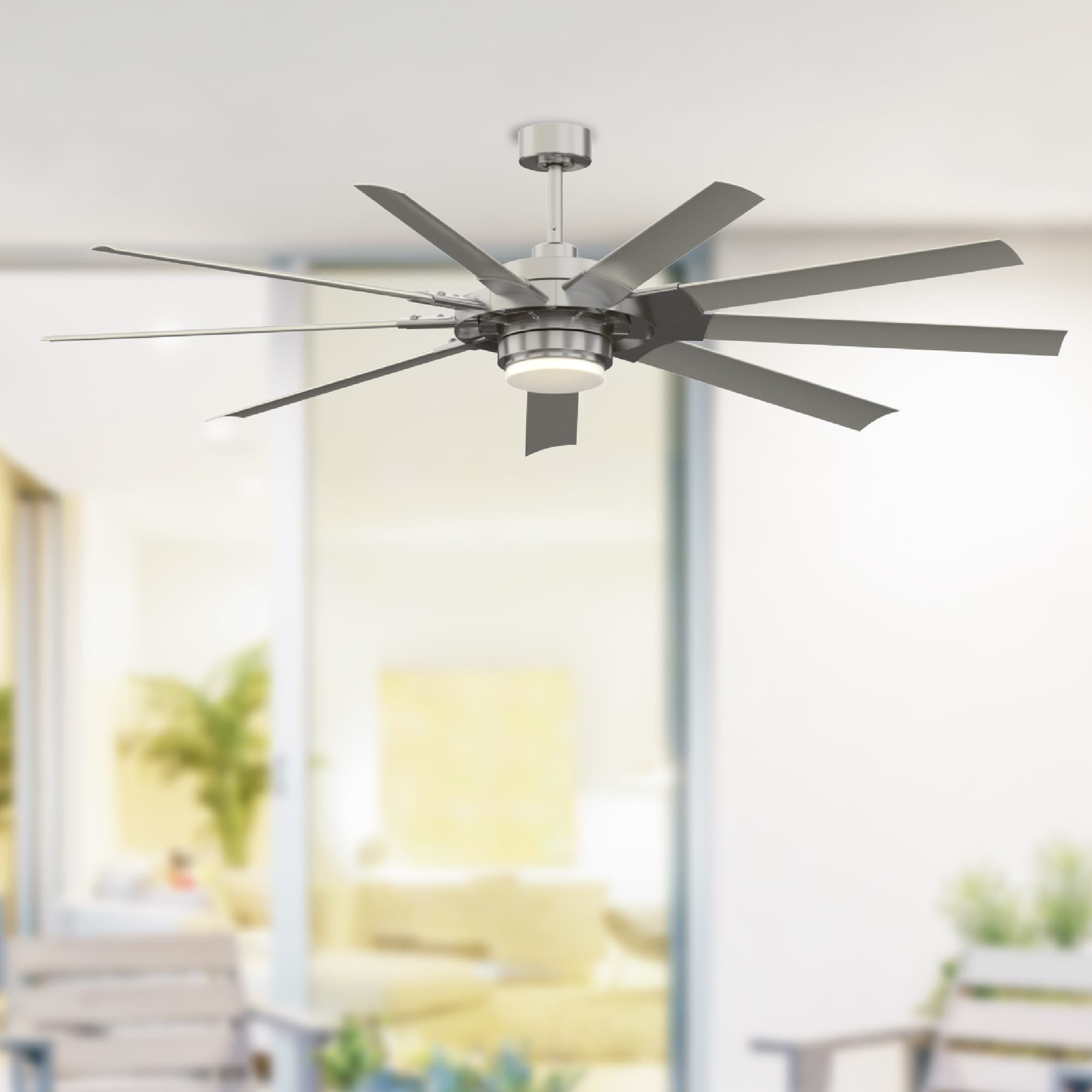 Fanimation Studio Collection Slinger v2 72-in Brushed Nickel with Gray Blades Color-changing Integrated LED Indoor/Outdoor Ceiling Fan with Light and -  LP8147SLBN