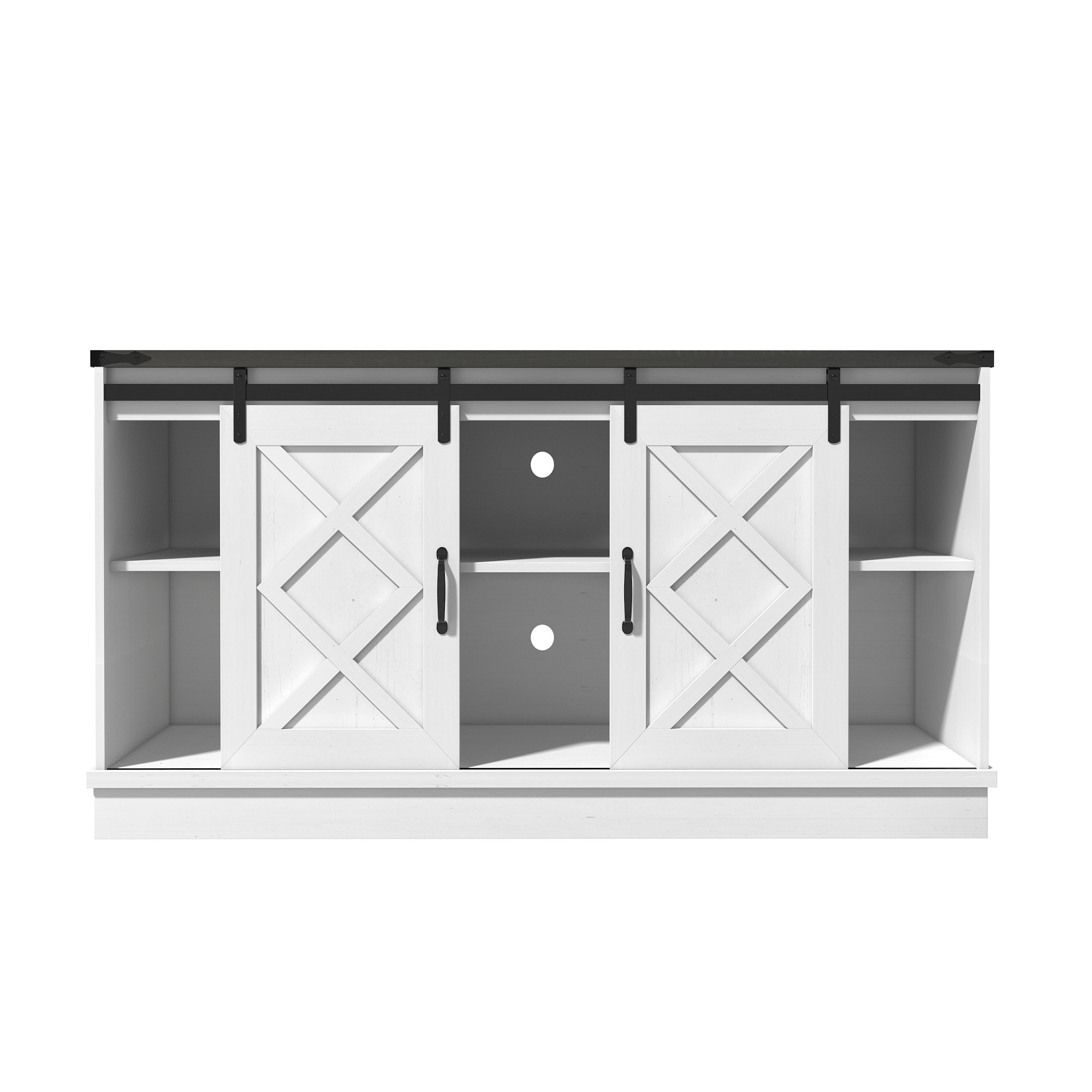 White Farmhouse 58" TV Stand with Sliding Barn Doors