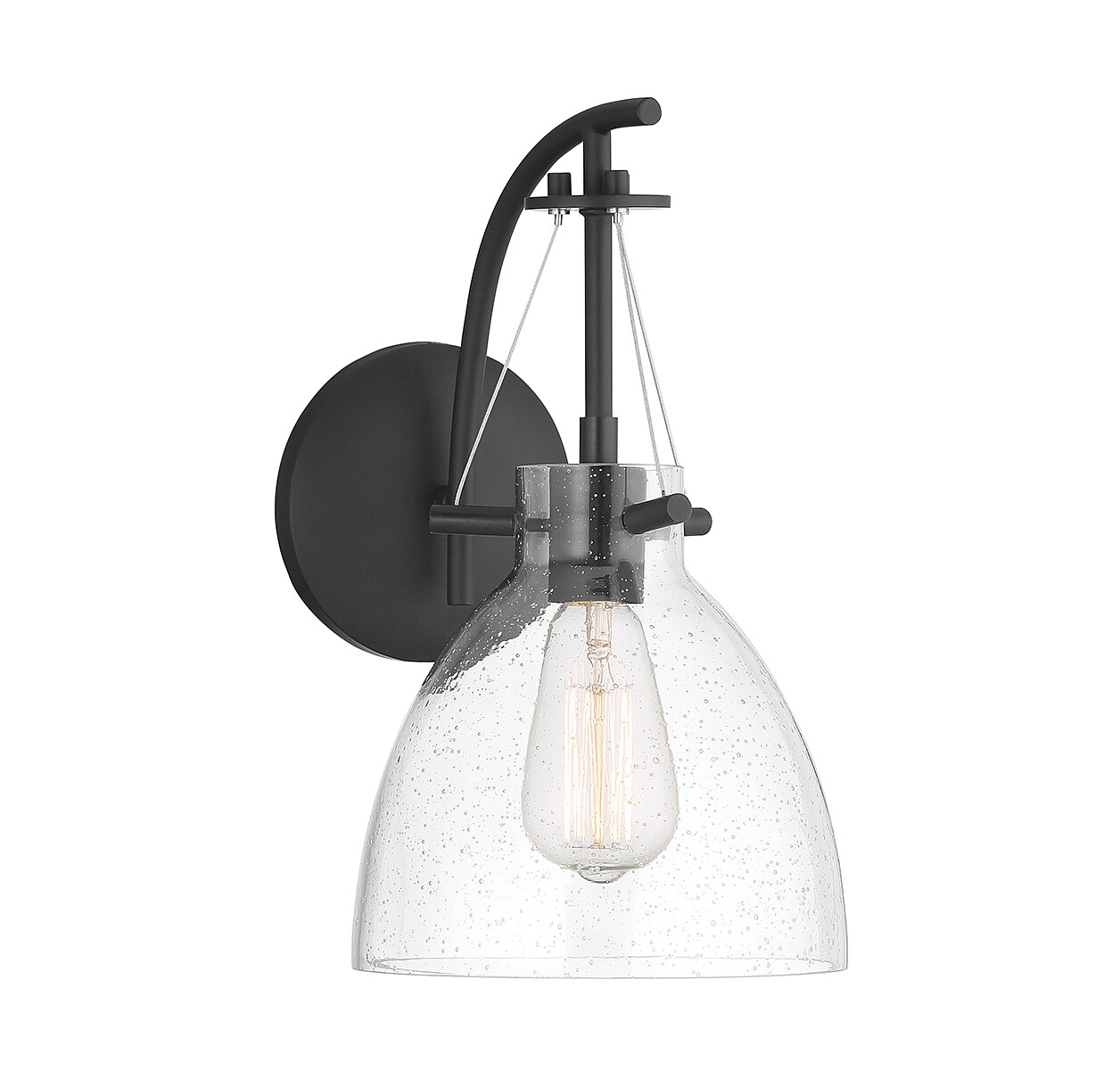 Matte Black Outdoor Wall Sconce with Clear Seeded Glass Shade