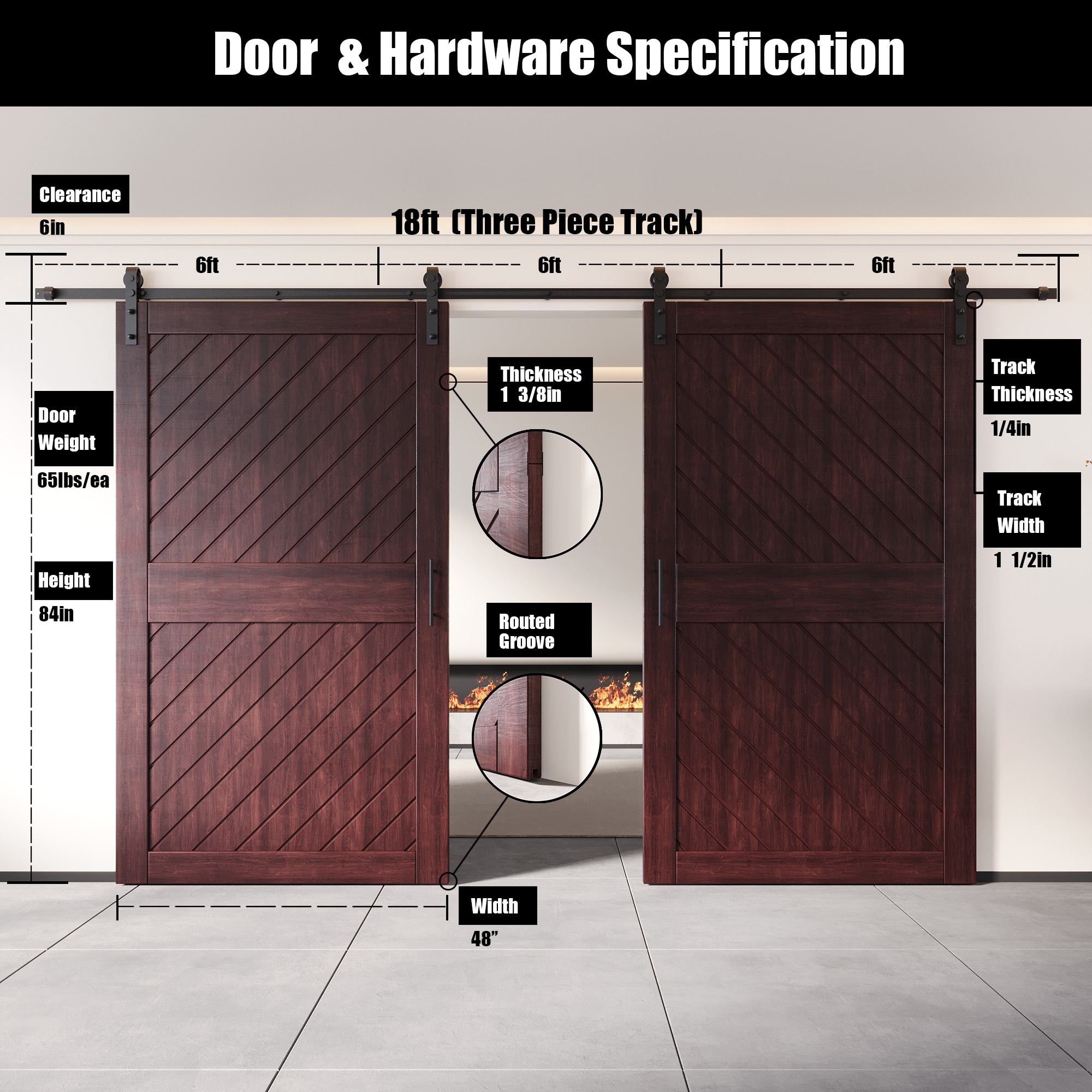 HOMACER YT2H216C-XT1-4884-RD Barn-Doors - View #2