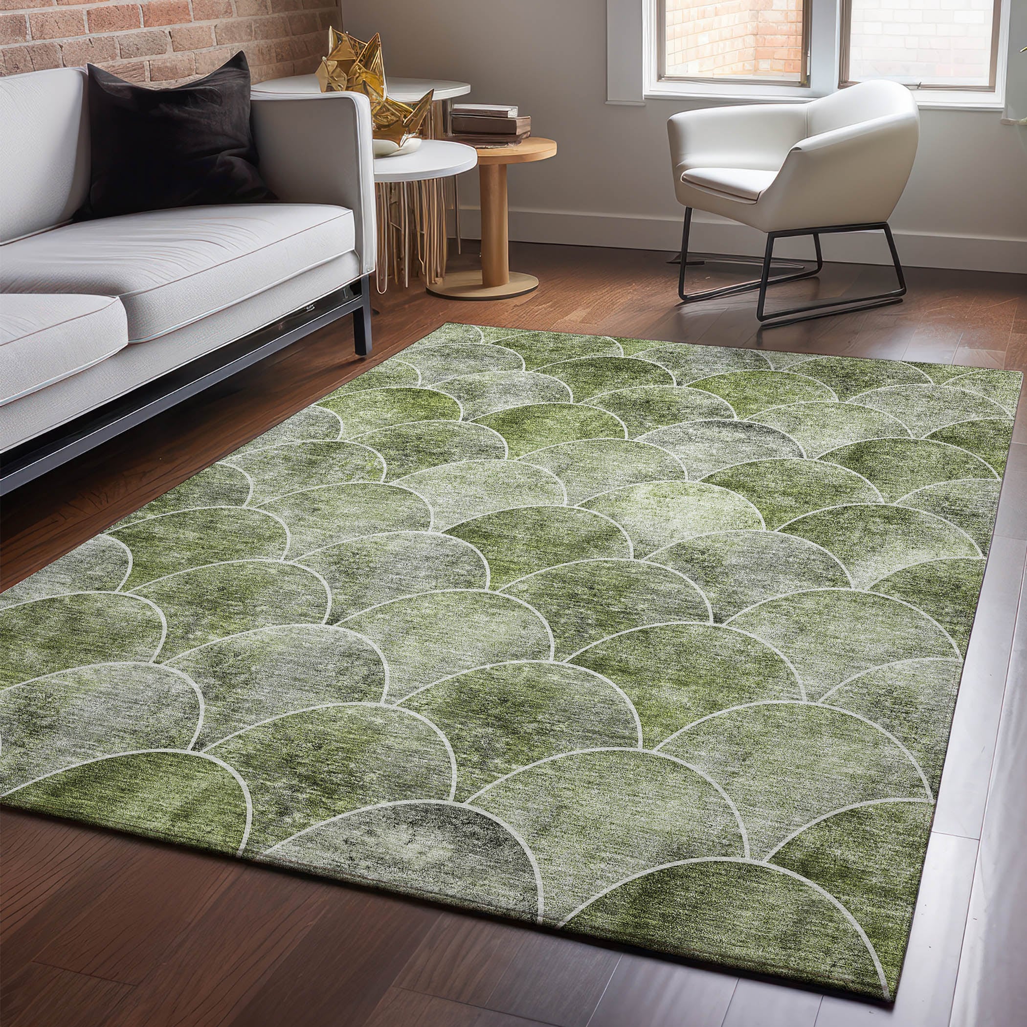 Addison Rugs AMF594GE30X46 Mayfield AMF594GE 2 x 3 (ft) Loomed Polyester Green Rectangular Indoor Geometric Machine washable Area rug