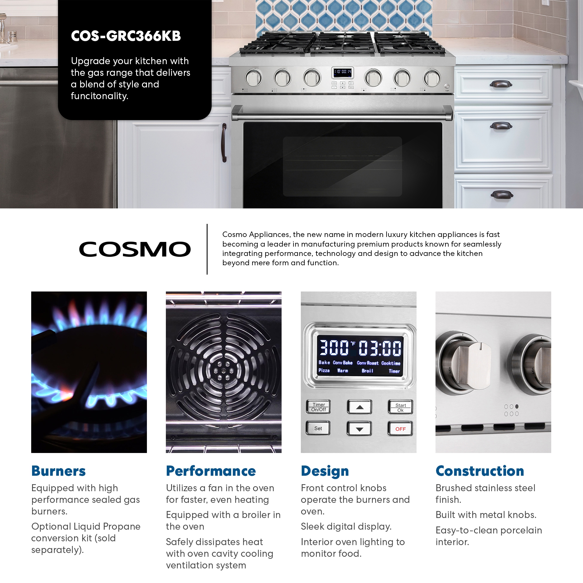 Cosmo COS-GRC366KB Freestanding-Gas-Ranges - View #3