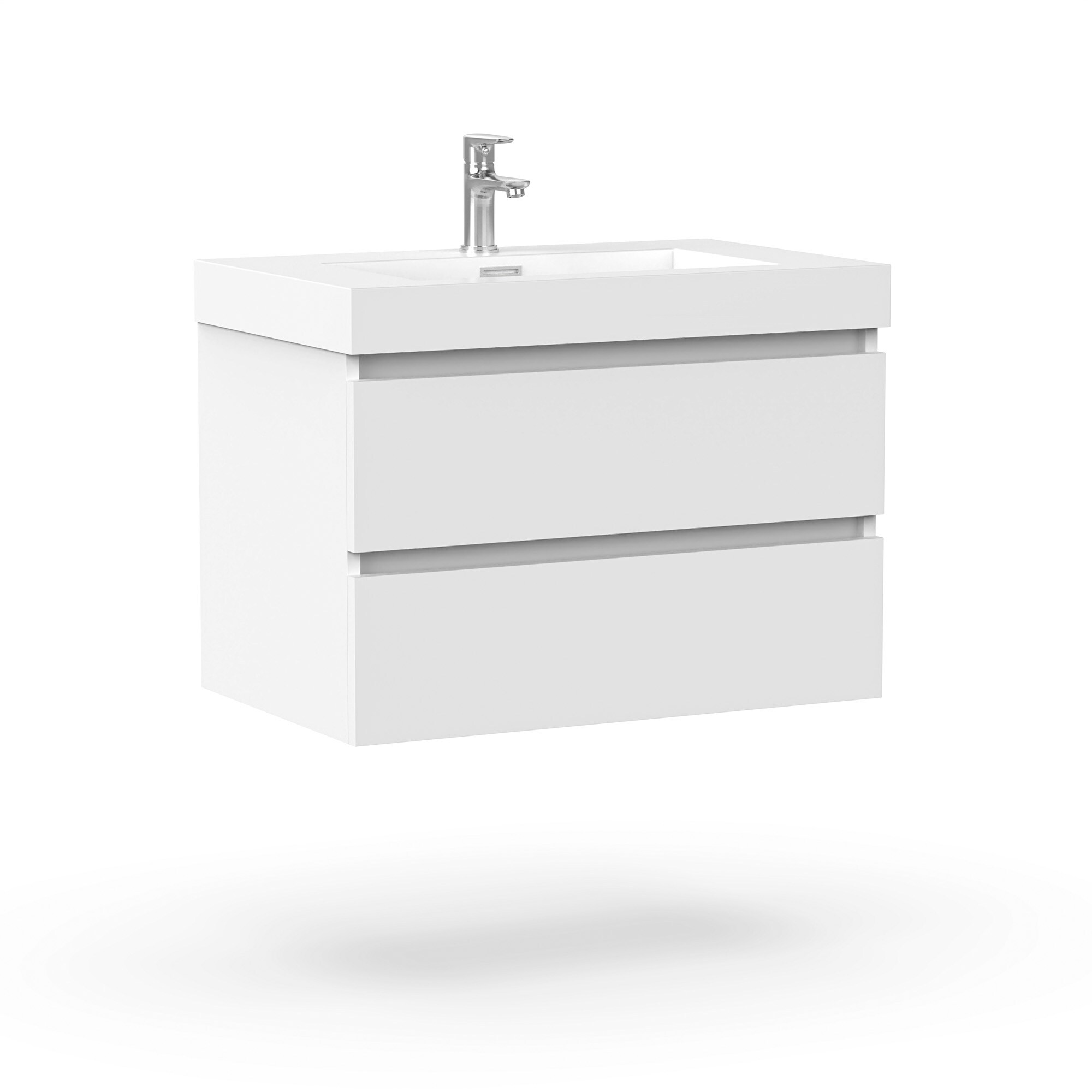 Glossy White Wall-Mount Single Sink Bathroom Vanity with Resin Top