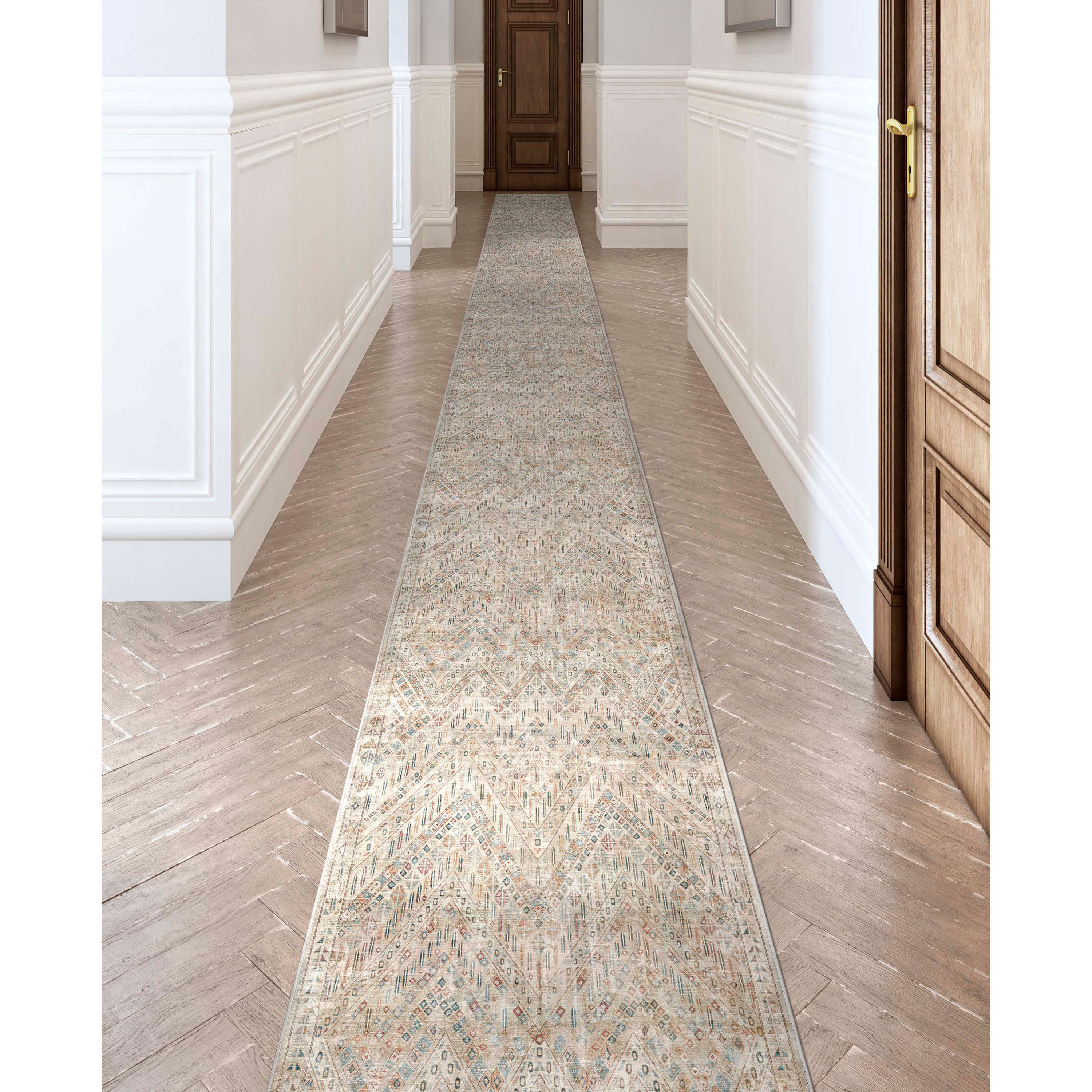 Well Woven W-AS-04B-2H 2 x 24 (ft) Flatweave Polyester Ivory Rectangular Indoor Tribal Vintage Machine washable Runner rug