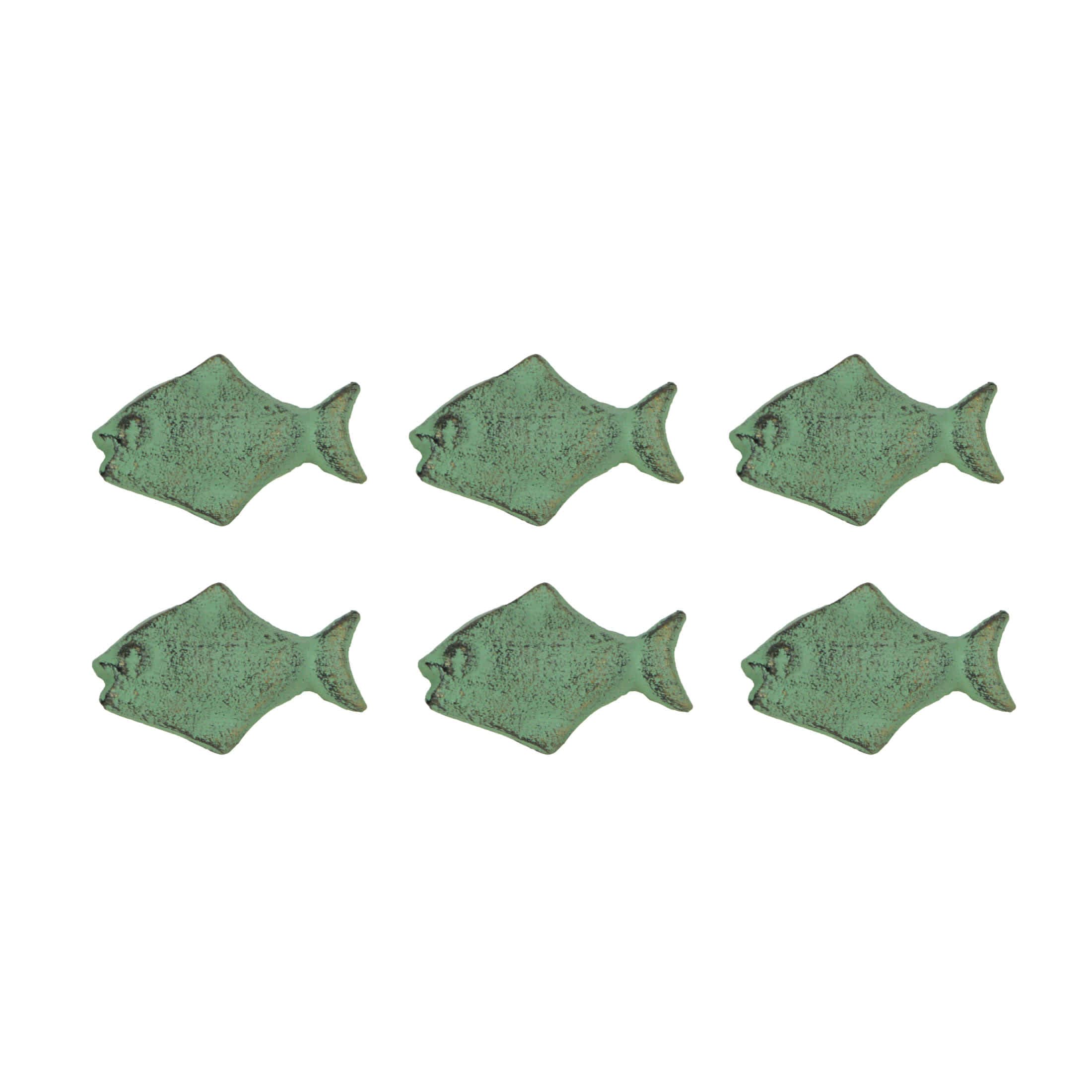 Chesapeake Bay JDY-70467-SET Set of 6 Verdigris Green Cast Iron Fish Drawer Pulls Decorative Cabinet Knobs