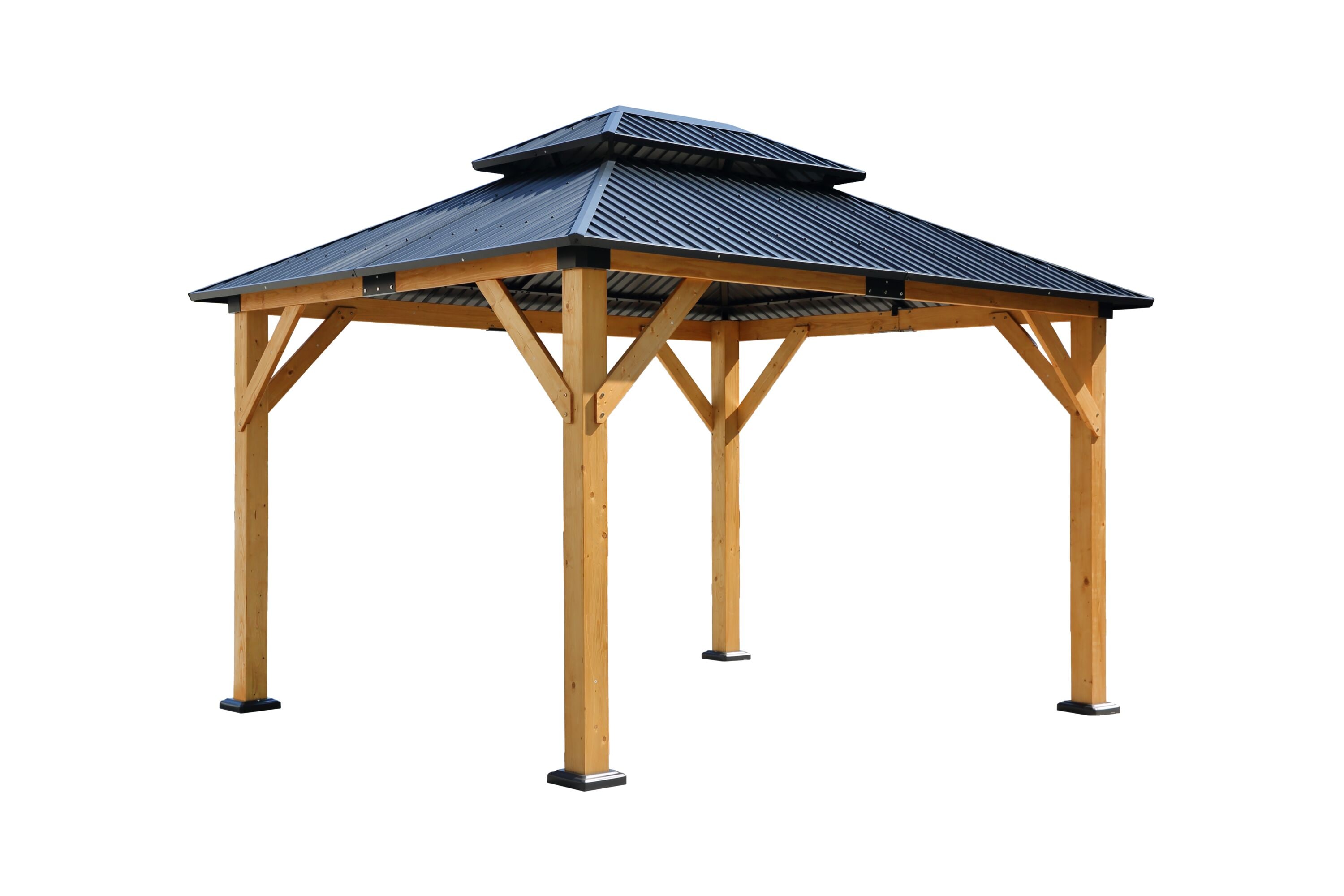 Flynama L-1859S00010 10-ft x 12-ft Light Brown Rectangle Gazebo with Hardtop Steel Roof