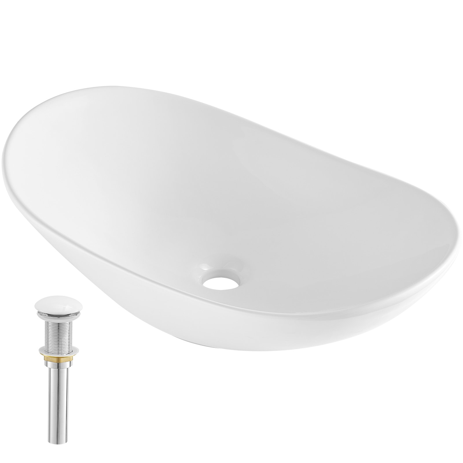 VEVOR Oval Vessel Sink  23.3in x 14.2in Bathroom Vessel Sink Bowl Countertop  White Ceramic Bathroom Sinks Above Counter  Bowl Sink with Modern Style  Well-Packaged for Bathroom  Hotel  Toilet  RV